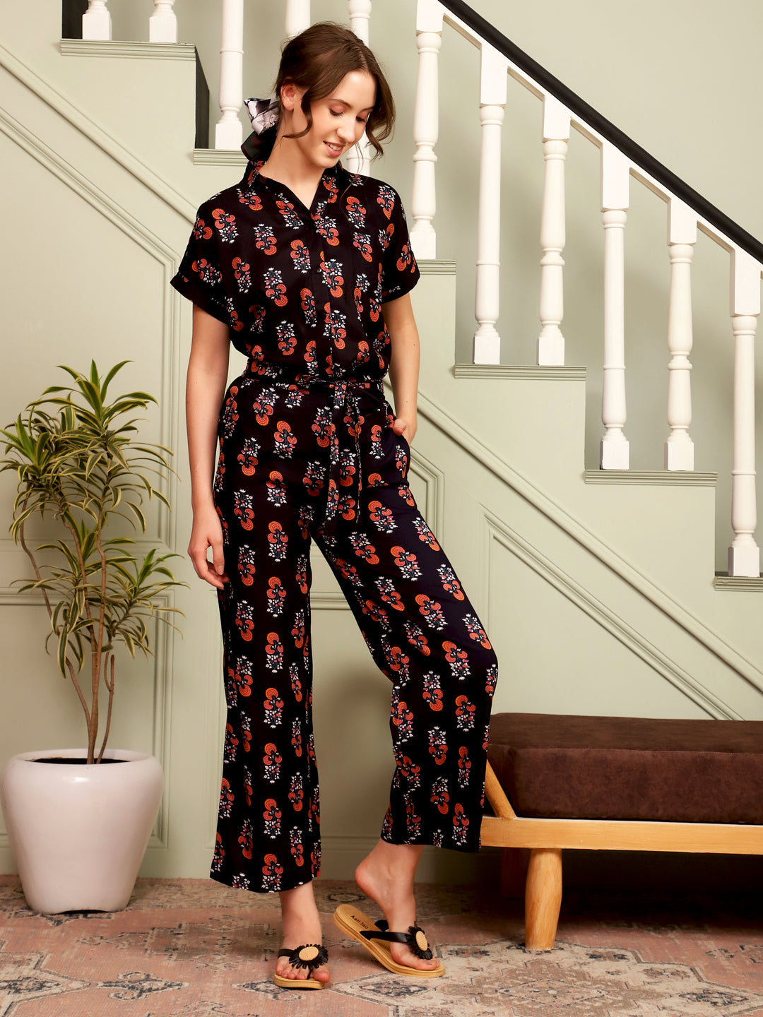 Women Black Night Suit and Pant
