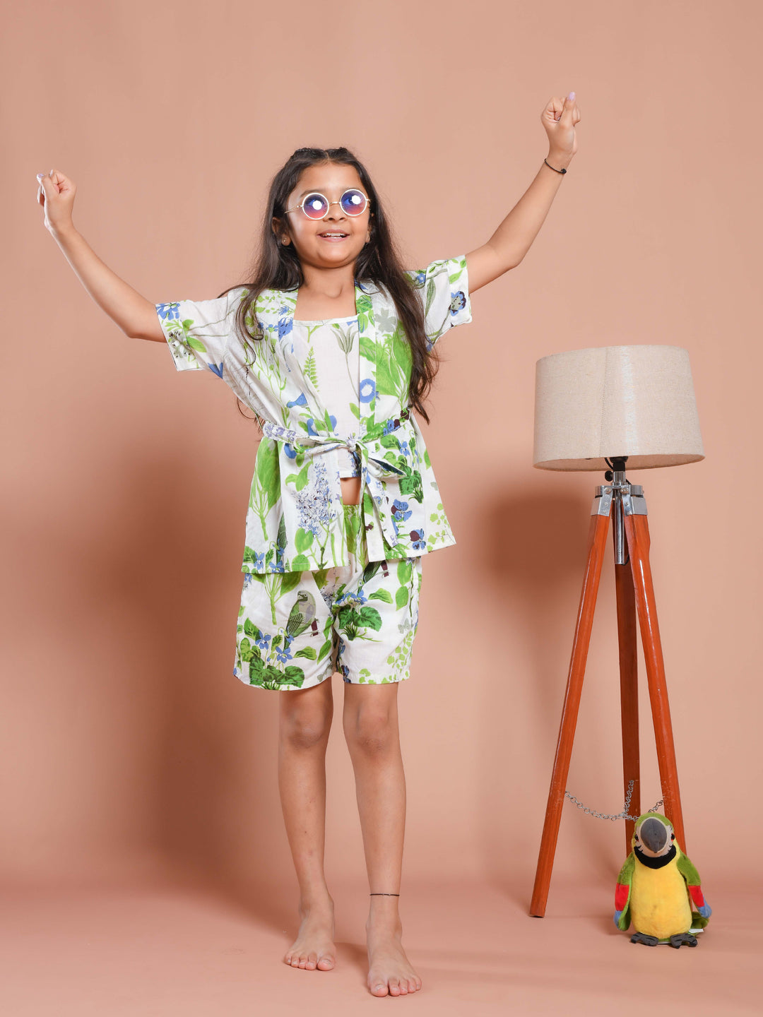 Set of 3 Floral Printed White Kids Night Suit Set