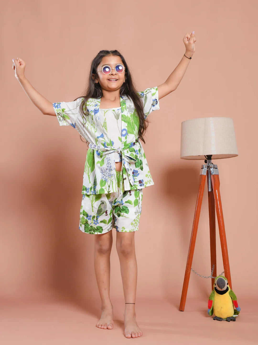 Set of 3 Floral Printed White Kids Night Suit Set - SanskrutiHomes