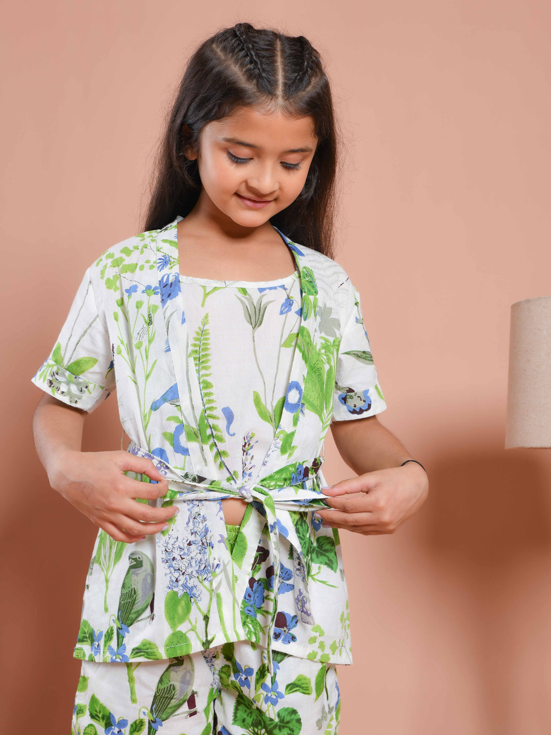 Set of 3 Floral Printed White Kids Night Suit Set - SanskrutiHomes
