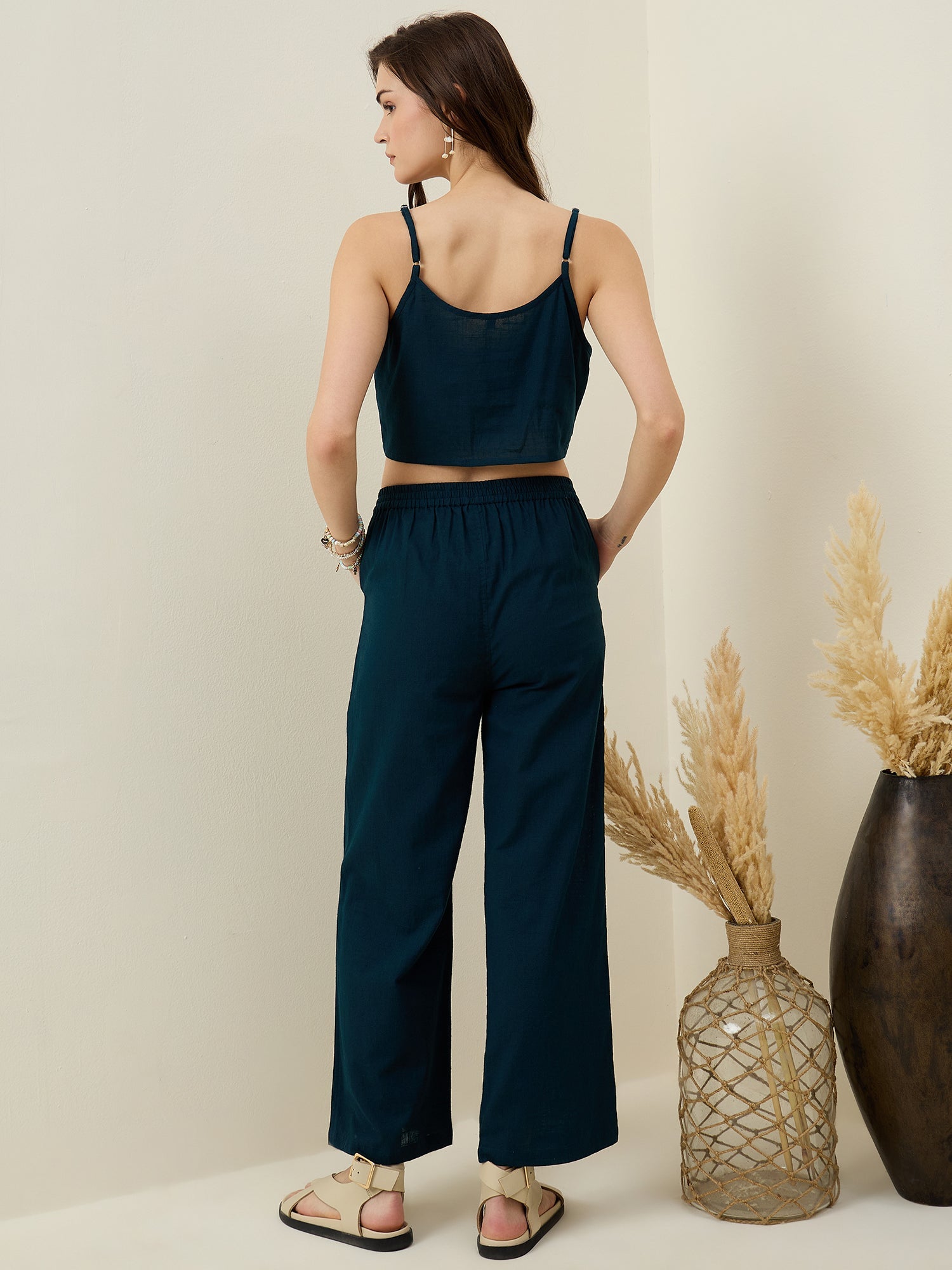 Set of 3 Blue Solid Cotton Co-ords Set for Women - SanskrutiHomes