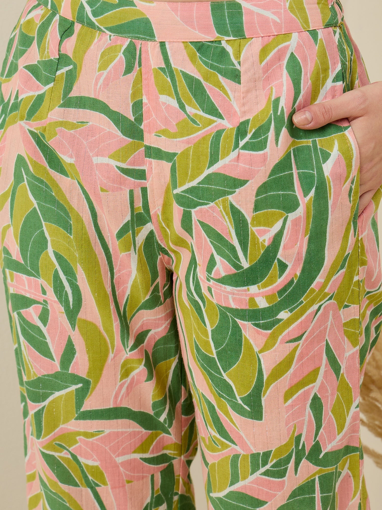 Multicolor Leaf Printed Cotton Co-ord Set for Women - SanskrutiHomes