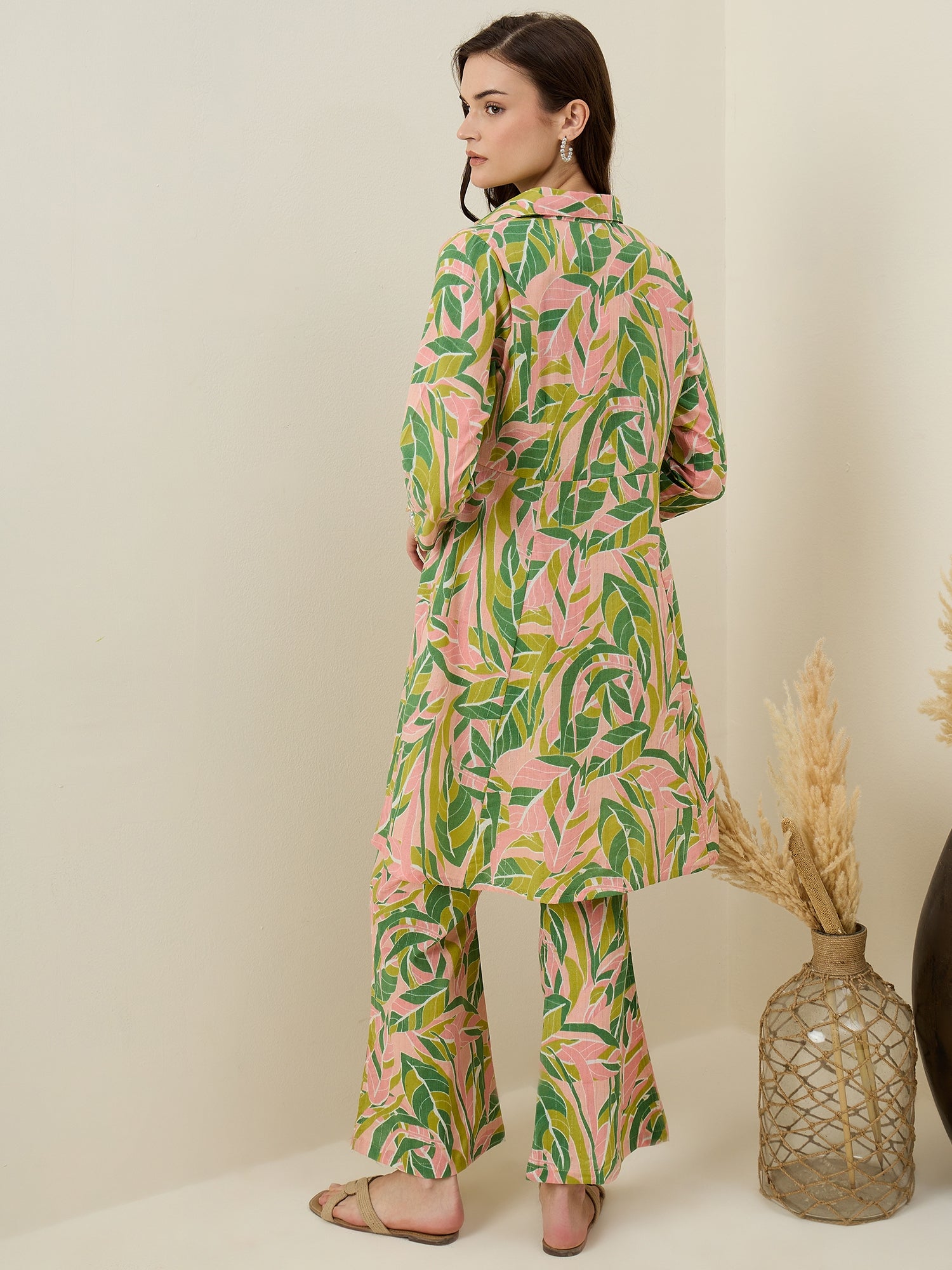 Multicolor Leaf Printed Cotton Co-ord Set for Women
