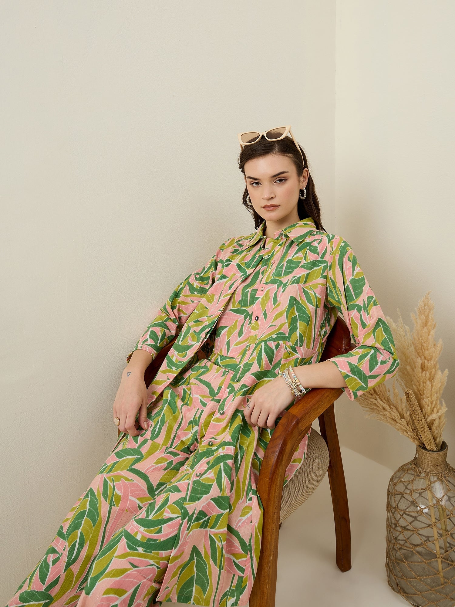 Multicolor Leaf Printed Cotton Co-ord Set for Women