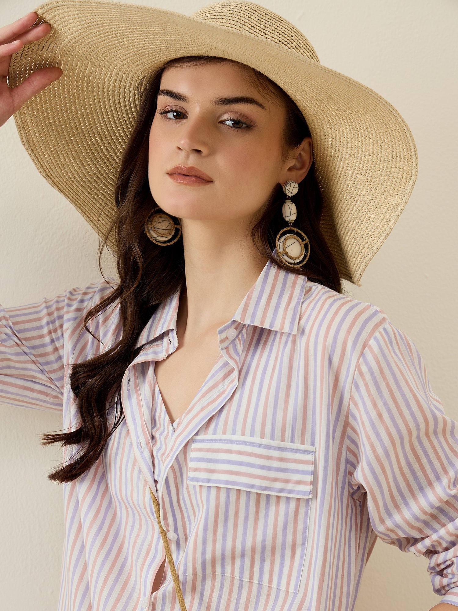 White Strips Shirt Collar Full Sleeve Co-ords Set