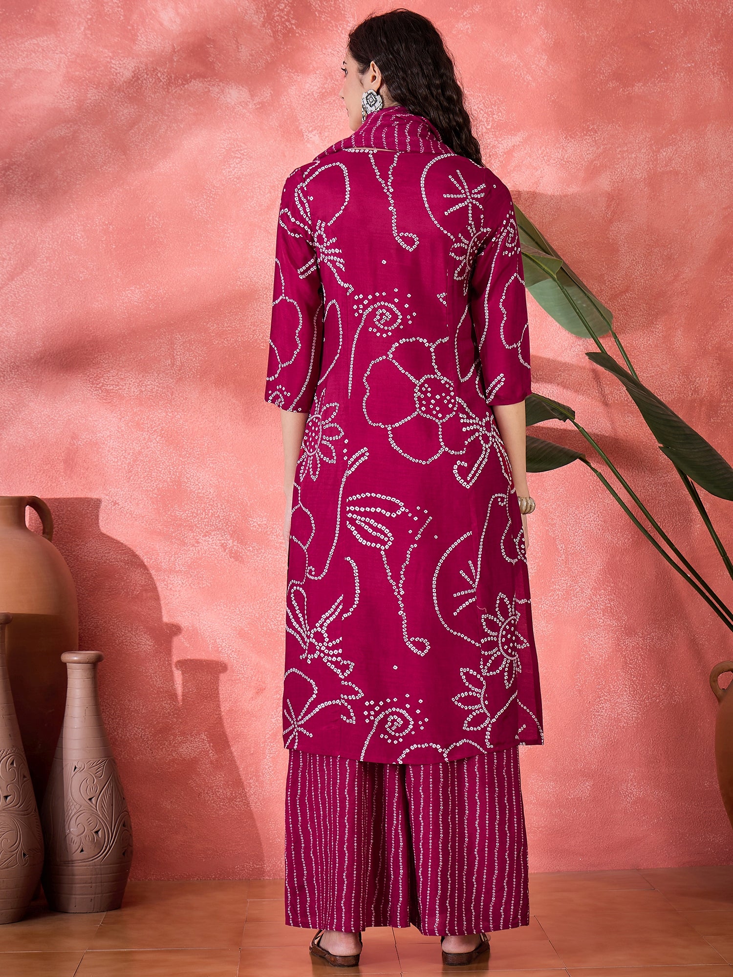 Brown Pure Cotton Calf Length Round Neck Kurta Set For Women