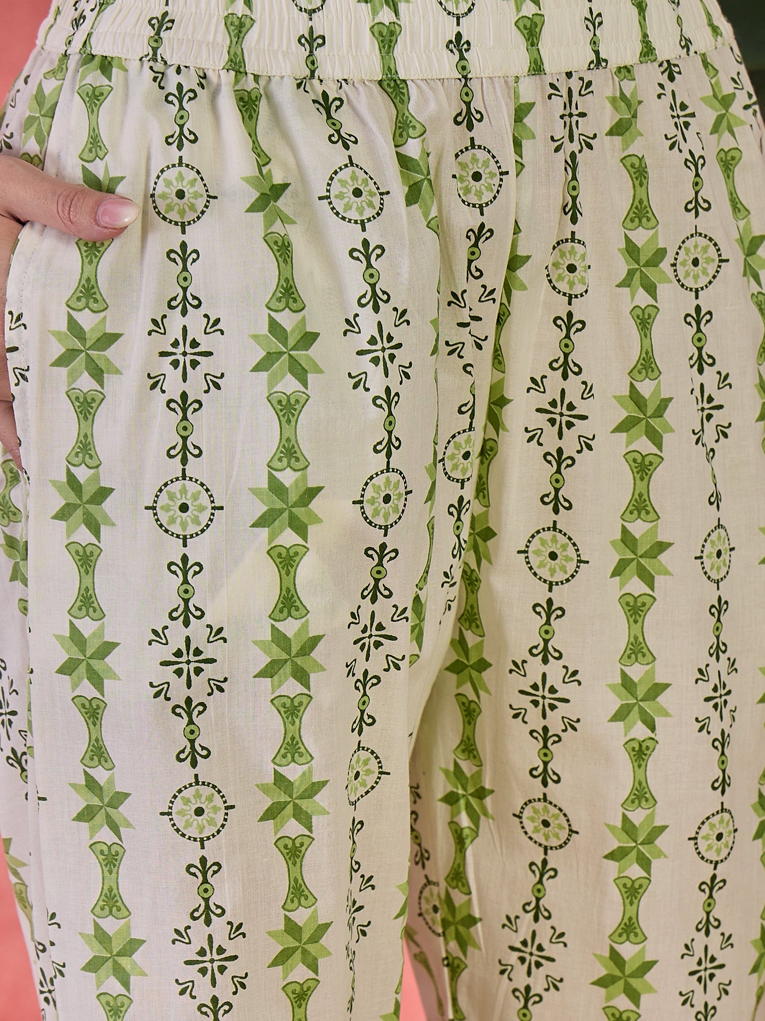 Green Pure Cotton Round Neck Floral Kurta Set For Women