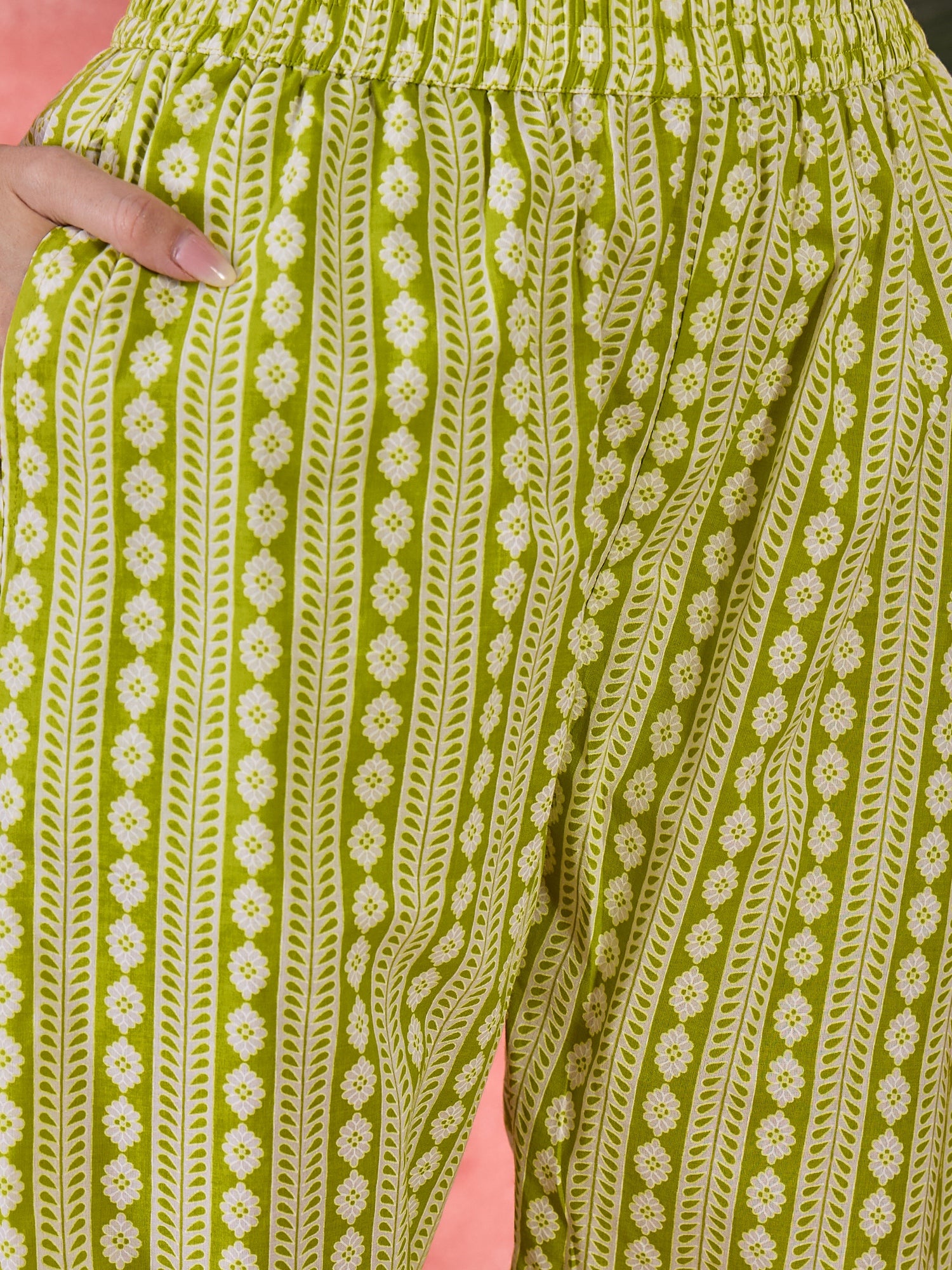 Yellow Pure Cotton Round Neck Floral Kurta Set For Women