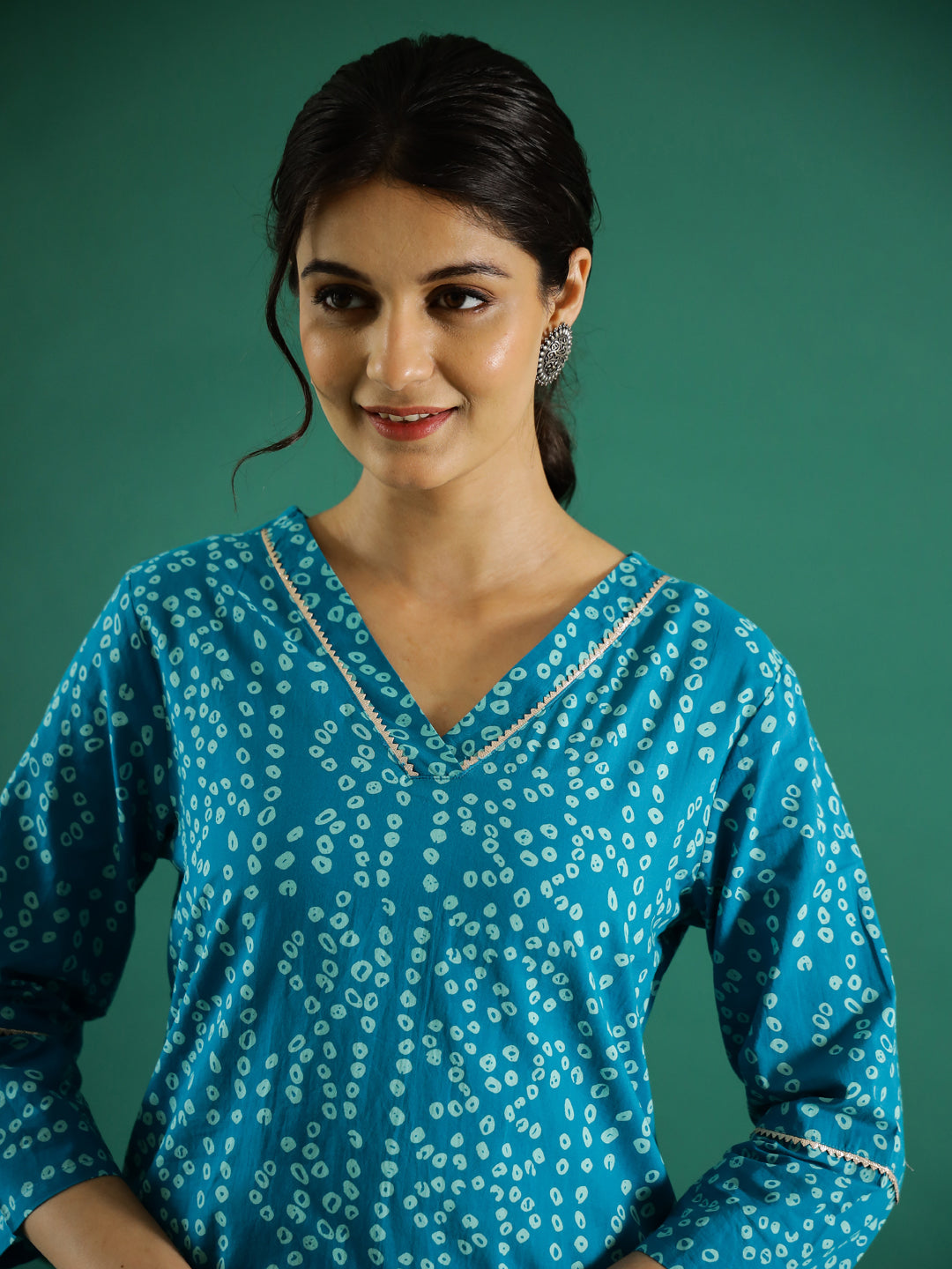 Blue White Dotted Printed Cotton Kurta