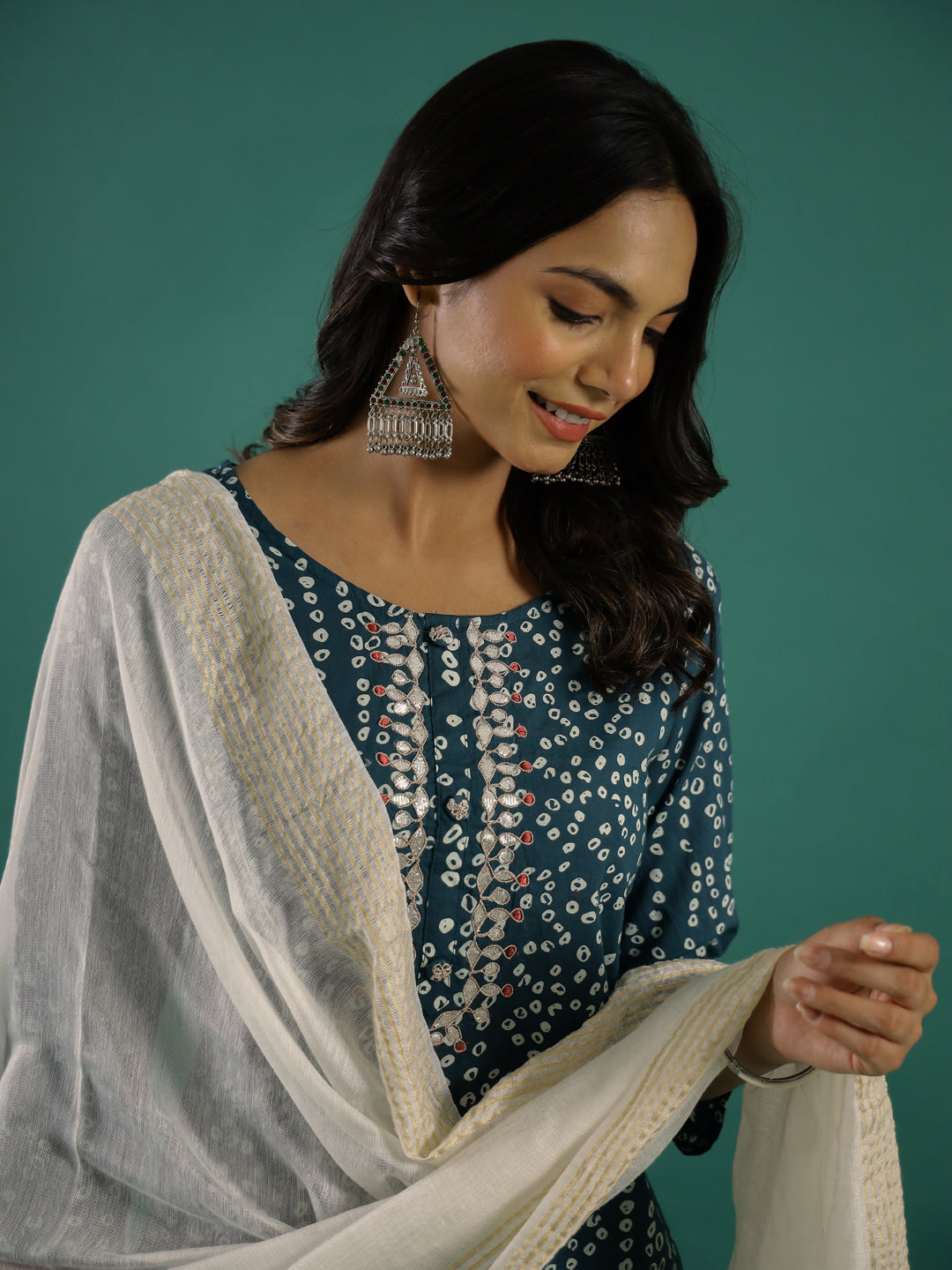 Green Printed Round Neck Kurta