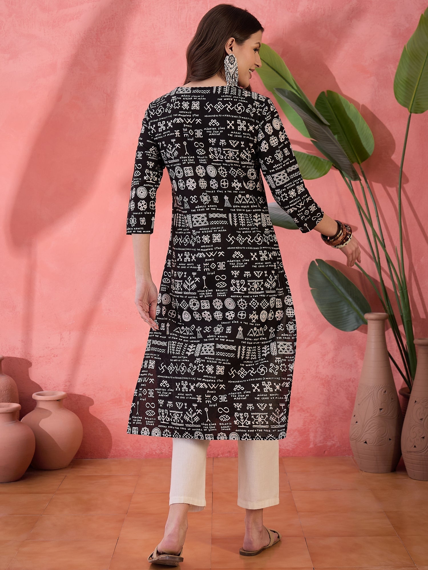 Black Religion Printed Cotton Kurta - SanskrutiHomes