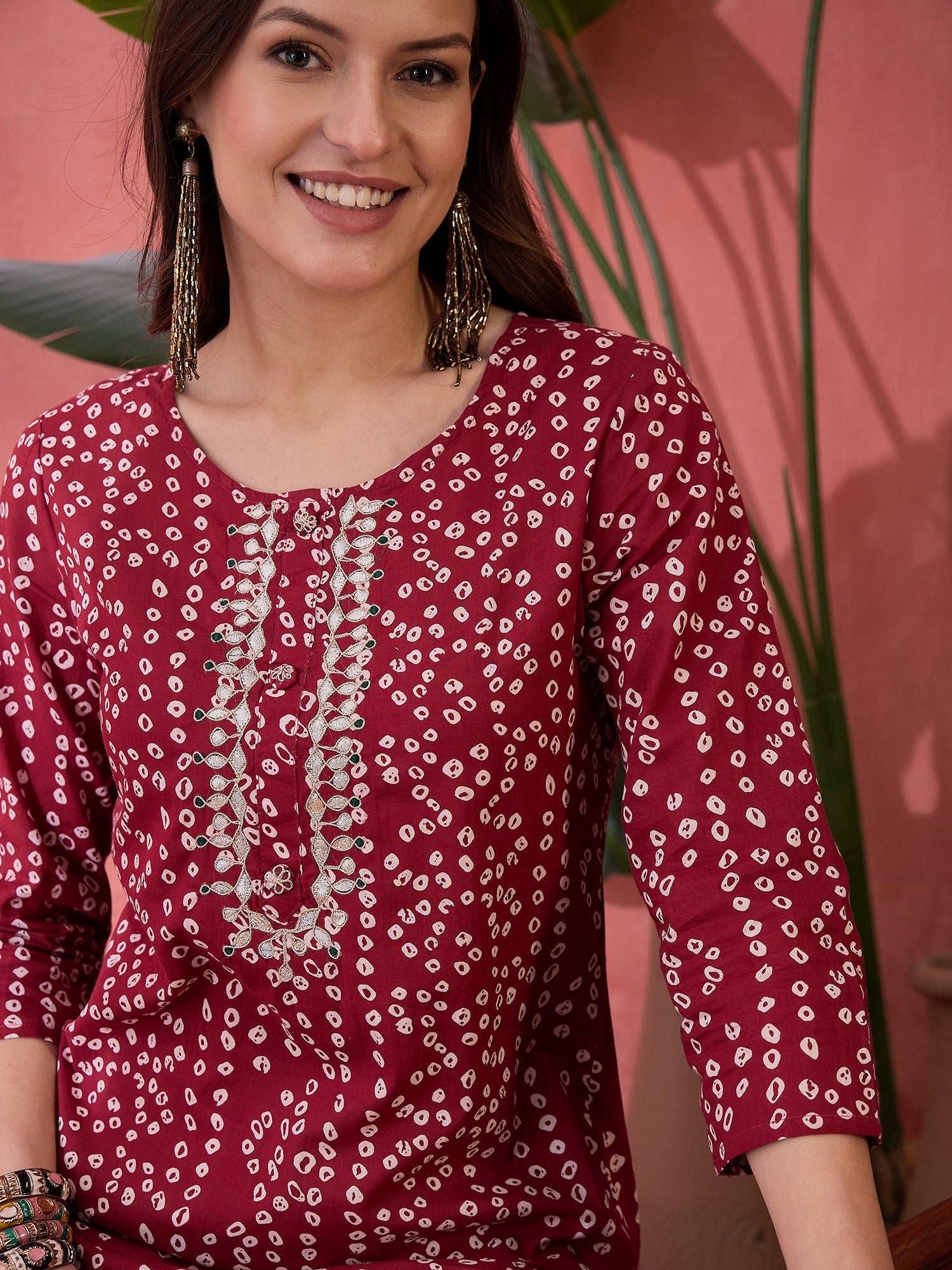 Red Printed Cotton Kurta for Women - SanskrutiHomes