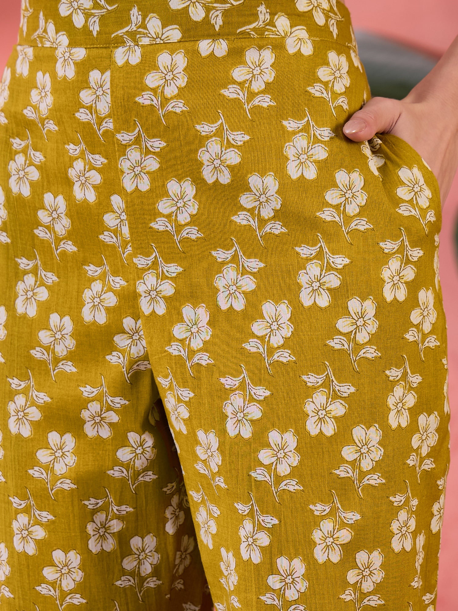 Lime Green Floral Printed Kurta Set for Women