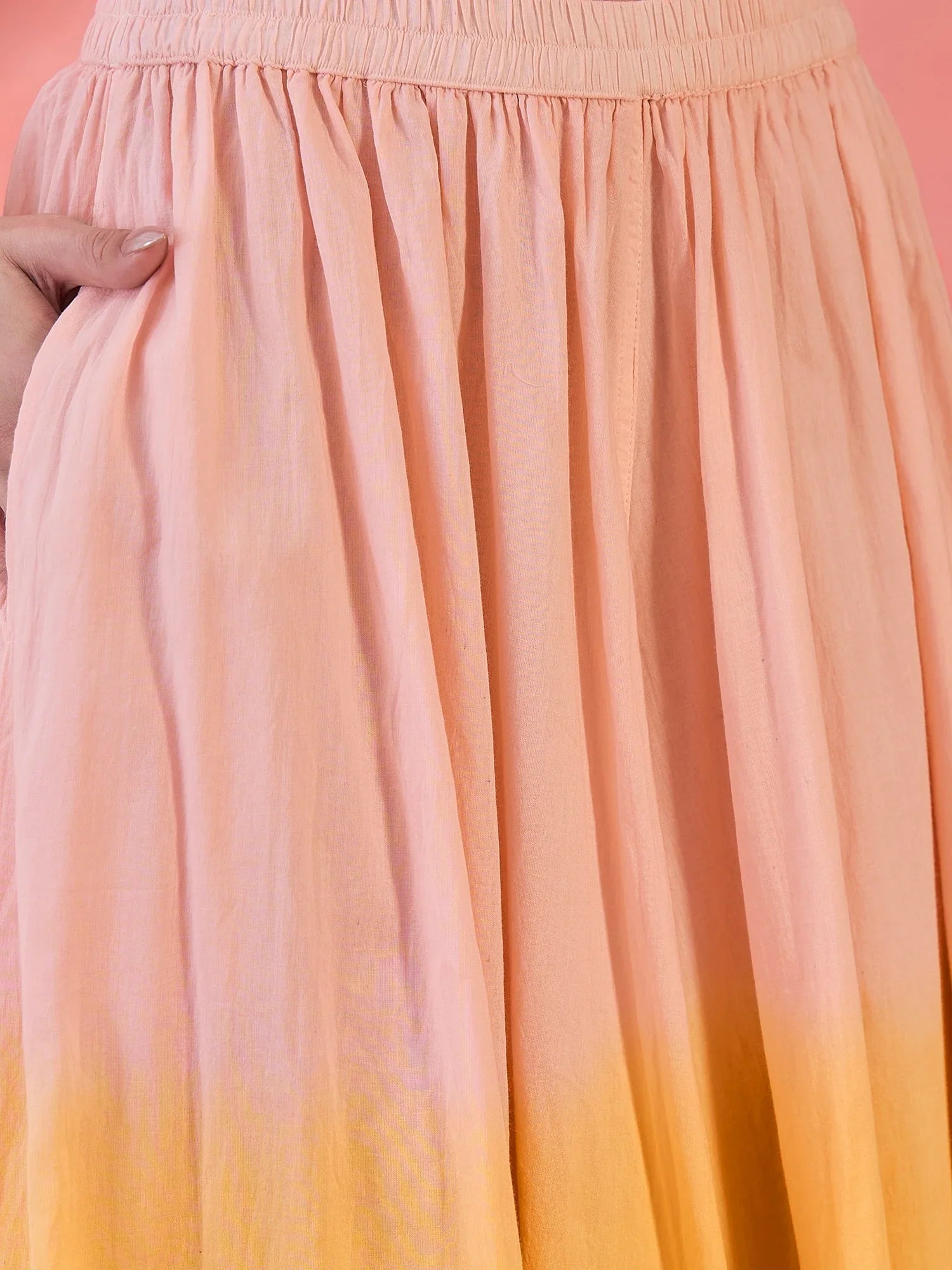 Ombre Yellow Solid Print Cotton Kurta Set with Dupatta - SanskrutiHomes