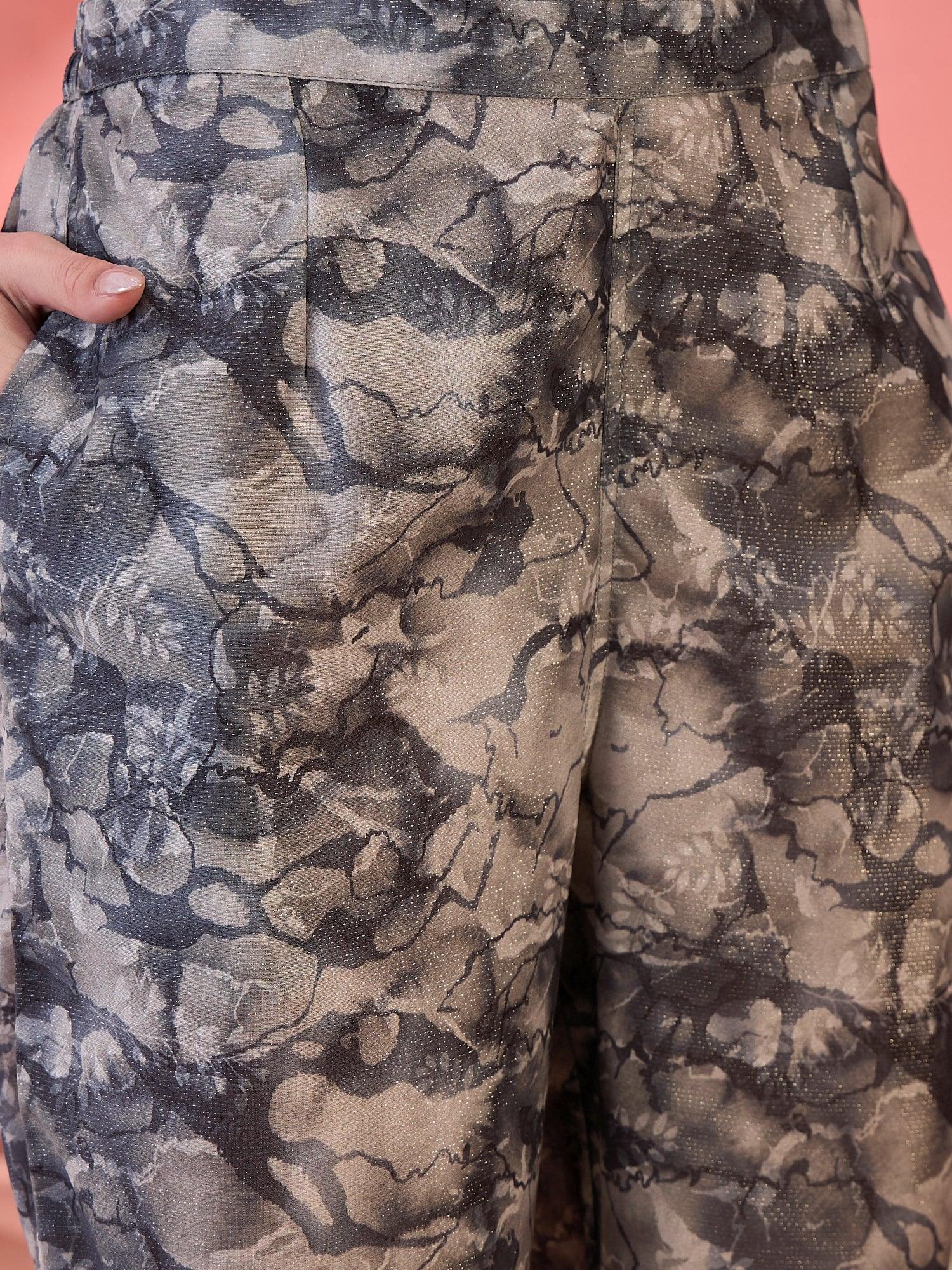 Grey Floral Printed Cotton Co-ords Set - SanskrutiHomes