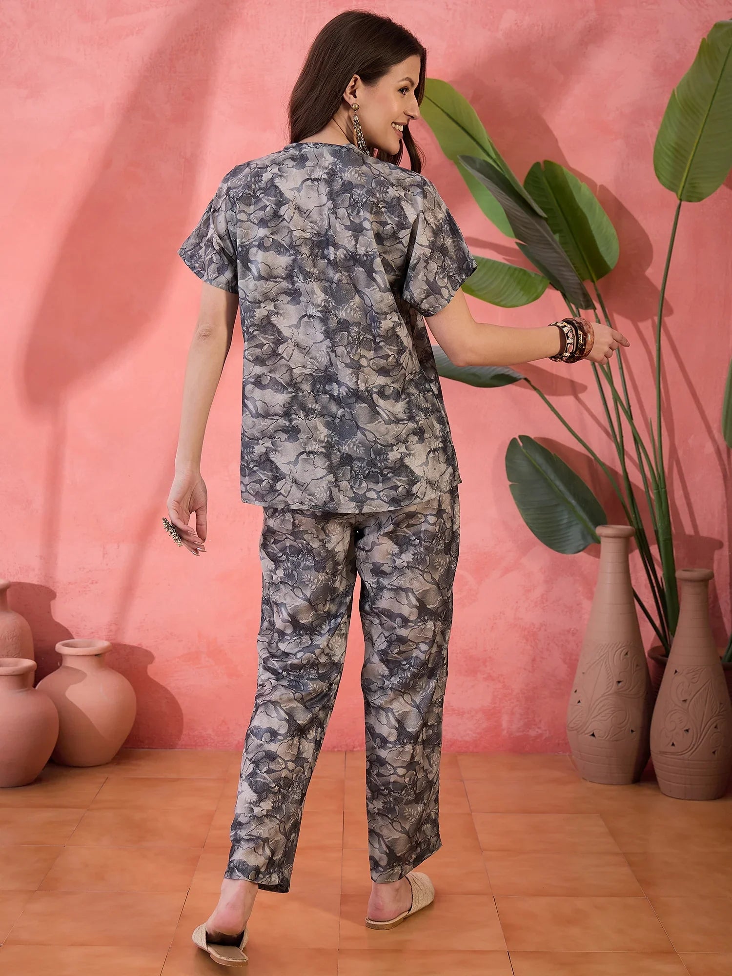Grey Floral Printed Cotton Co-ords Set - SanskrutiHomes
