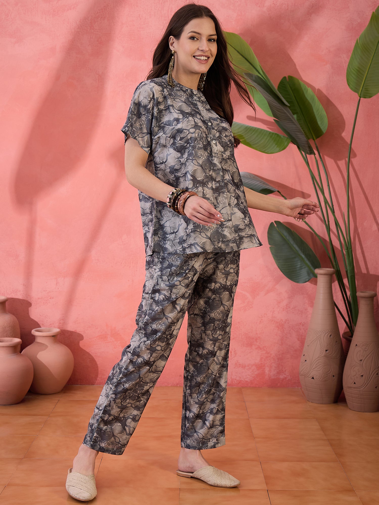 Grey Floral Printed Cotton Co-ords Set