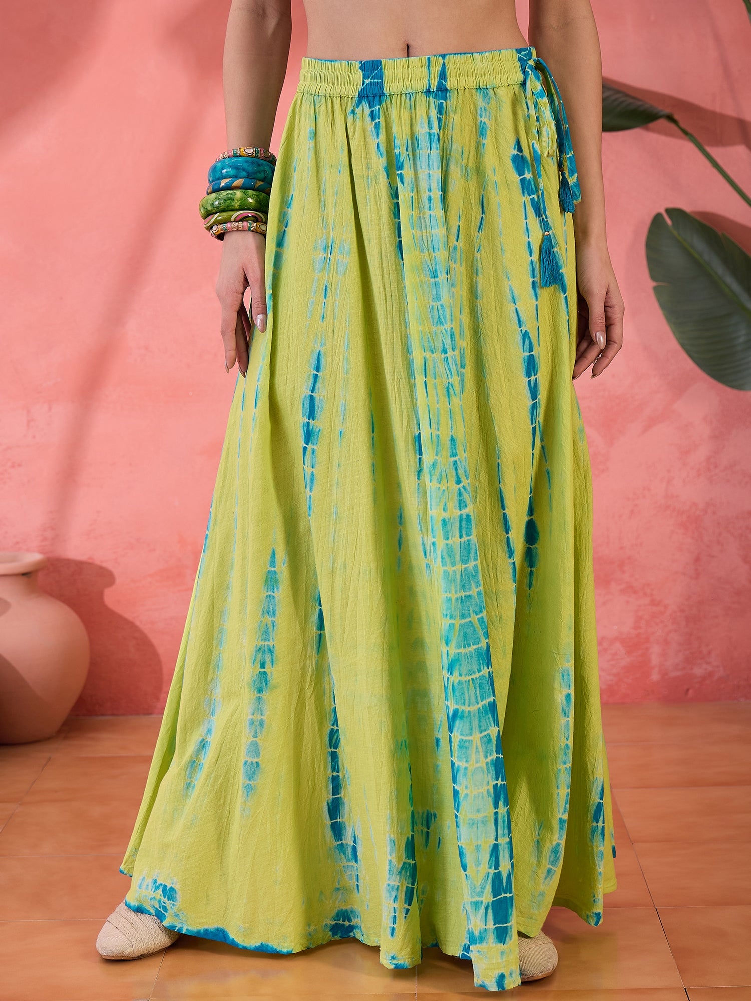 Green Printed Cotton Skirt for Women