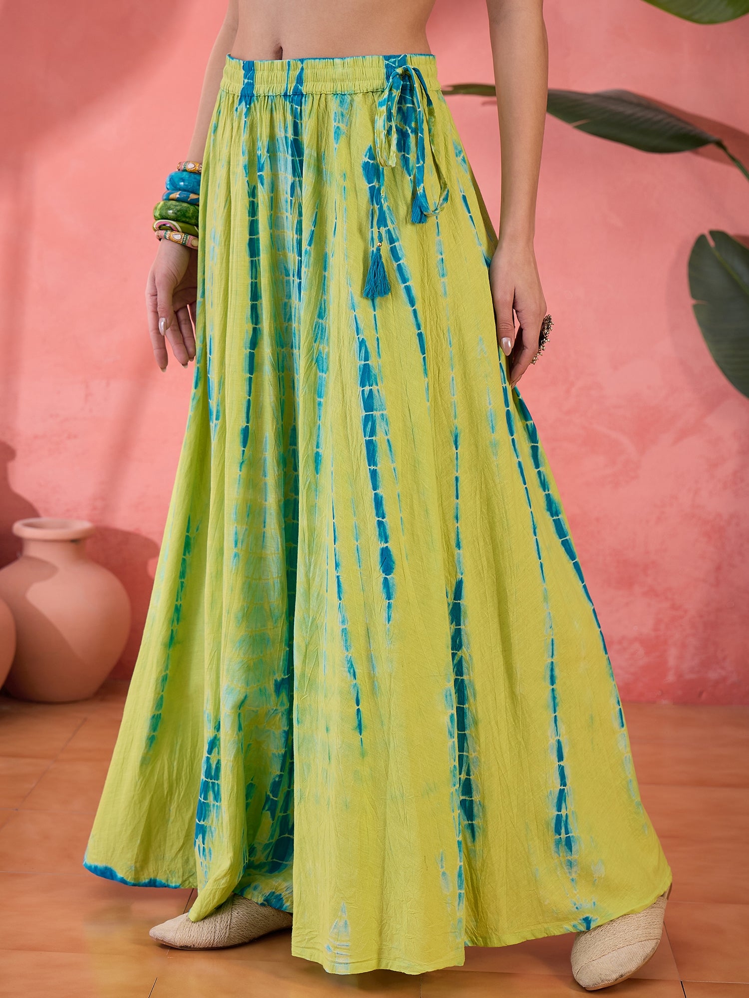 Green Printed Cotton Skirt for Women