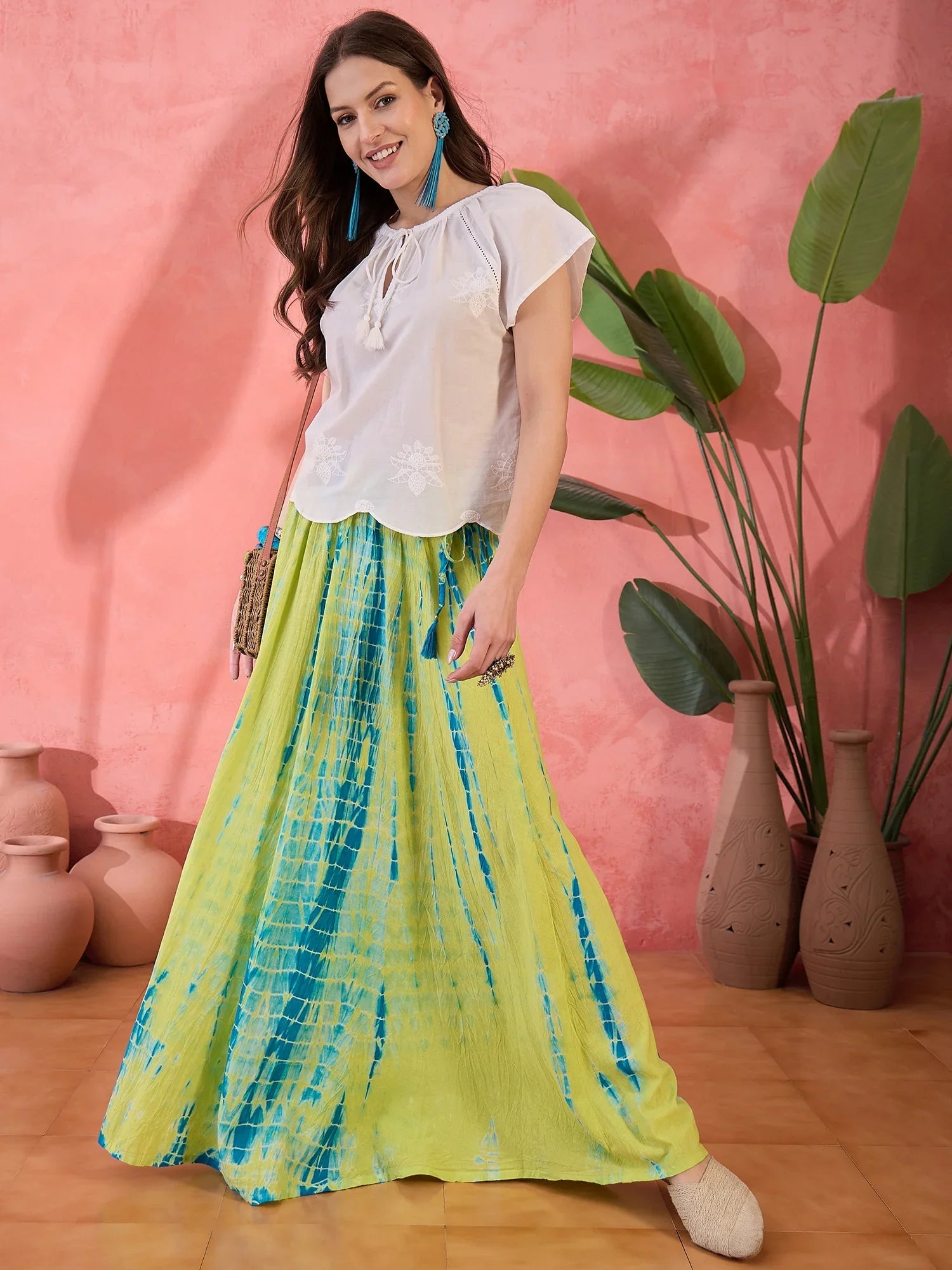 Green Printed Cotton Skirt for Women - SanskrutiHomes