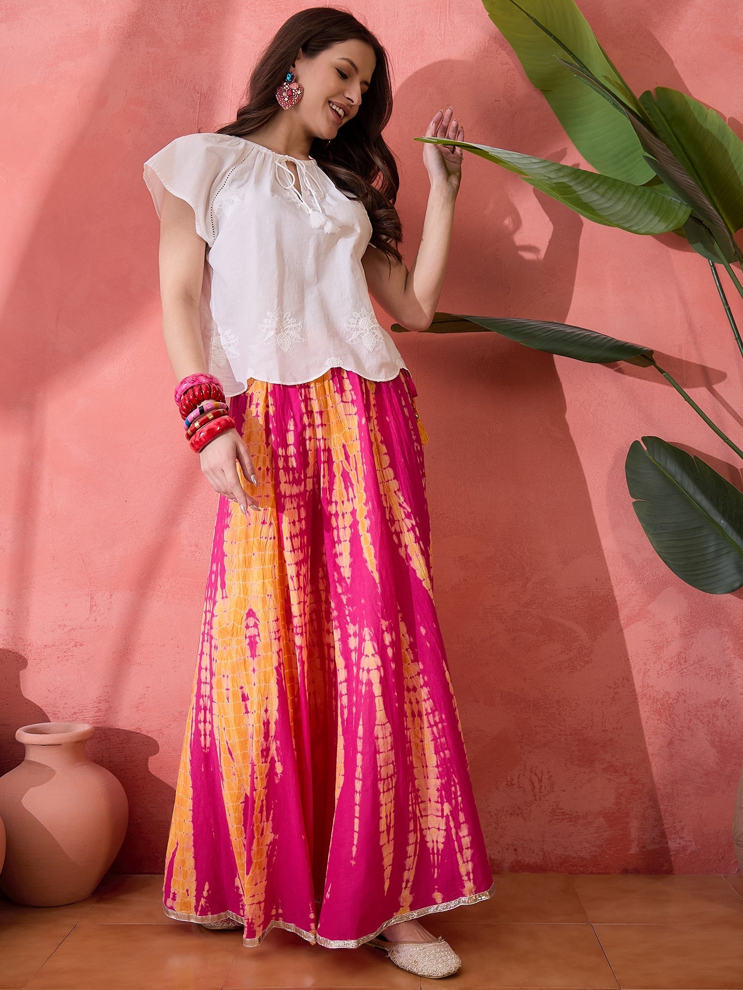 Red Printed Cotton Skirt for Women