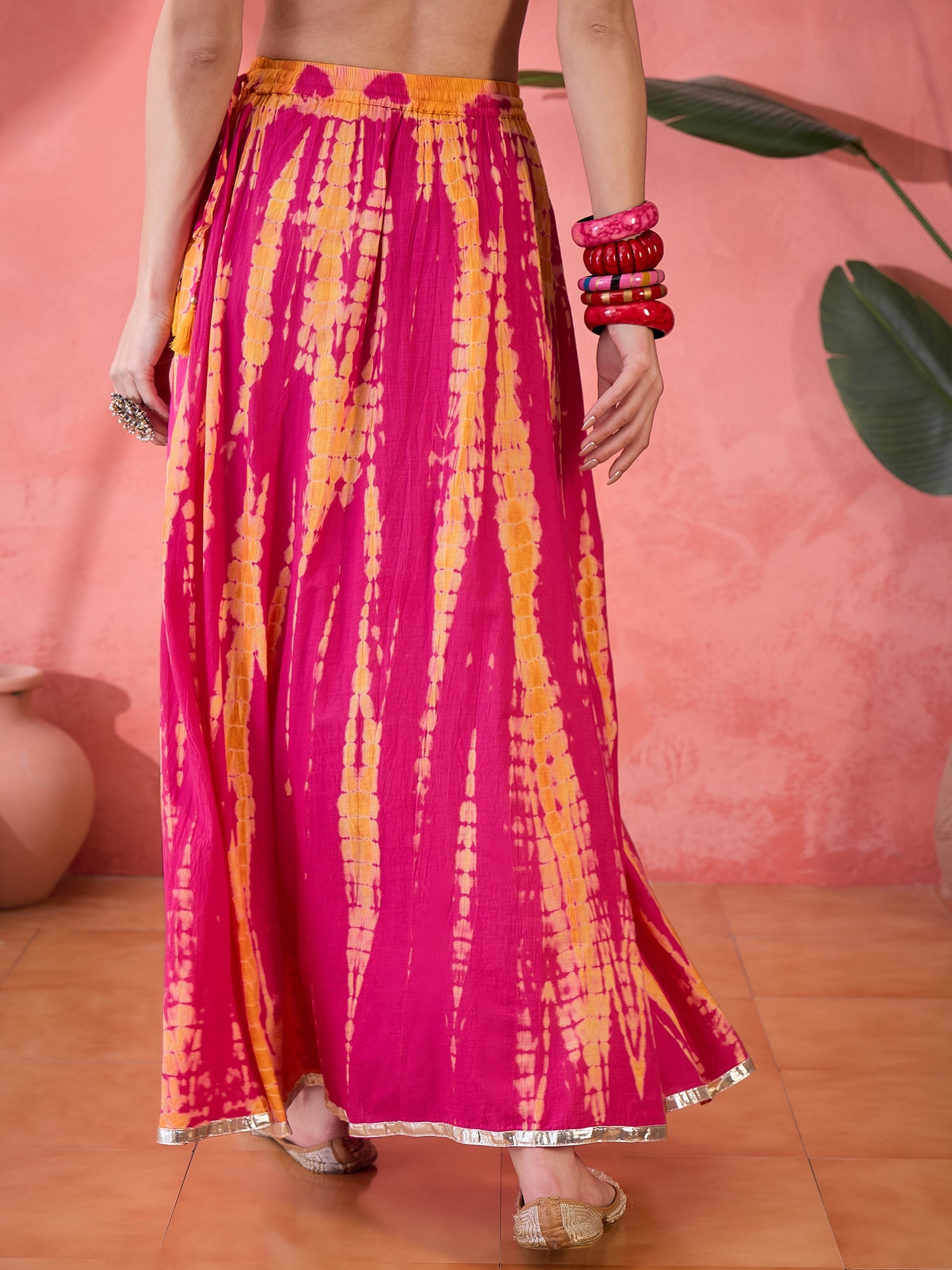 Red Printed Cotton Skirt for Women