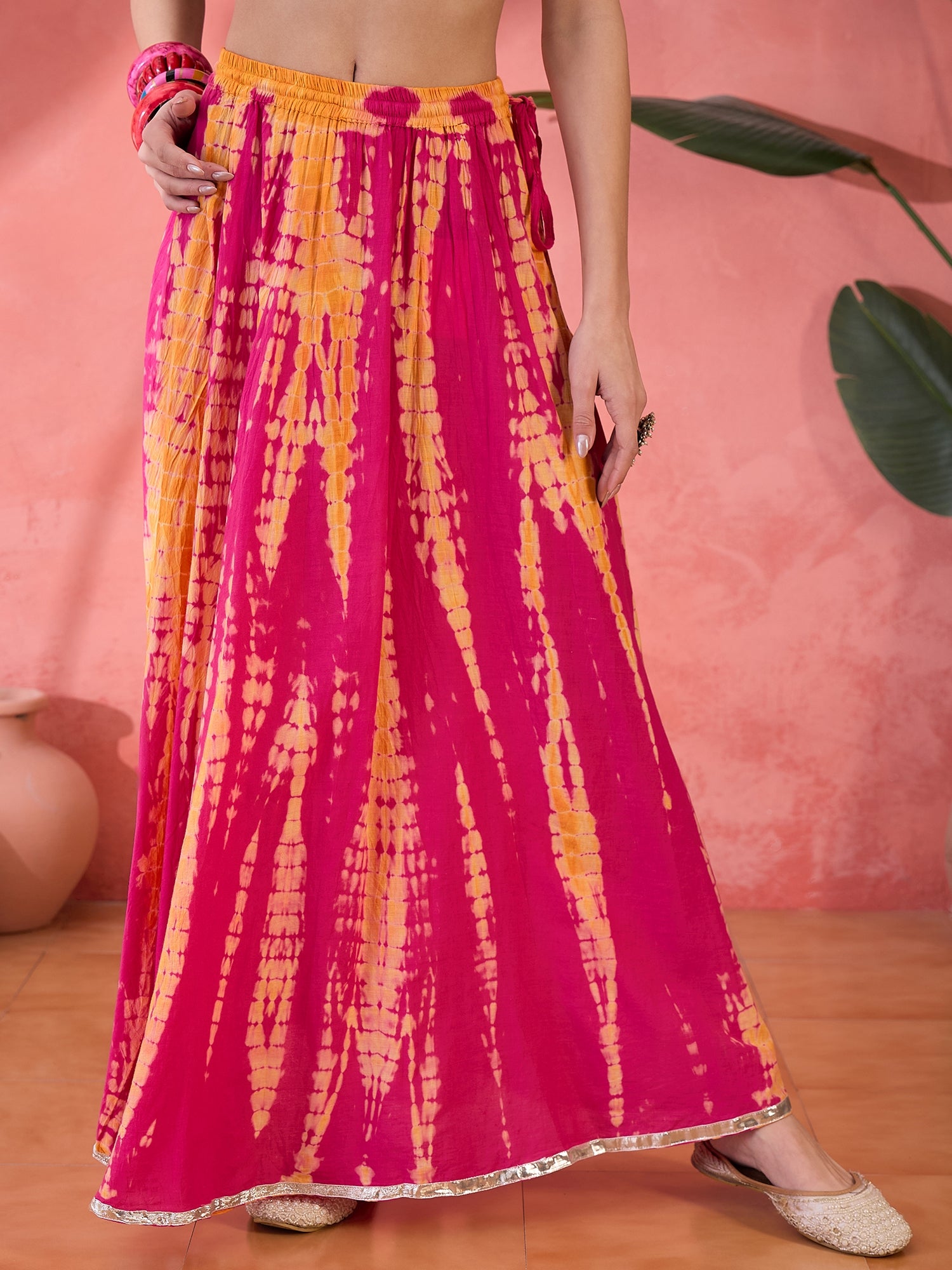 Red Printed Cotton Skirt for Women