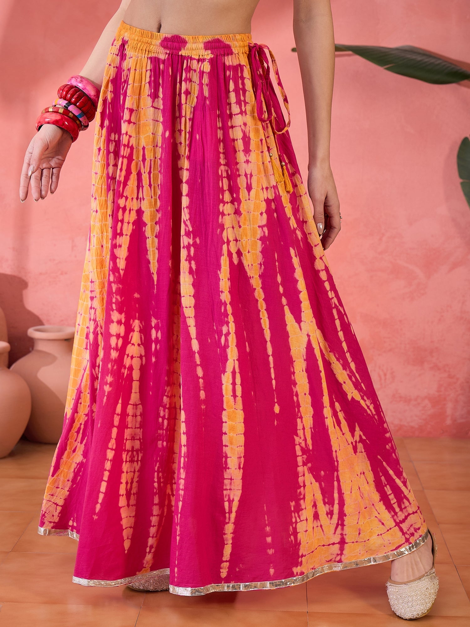 Red Printed Cotton Skirt for Women