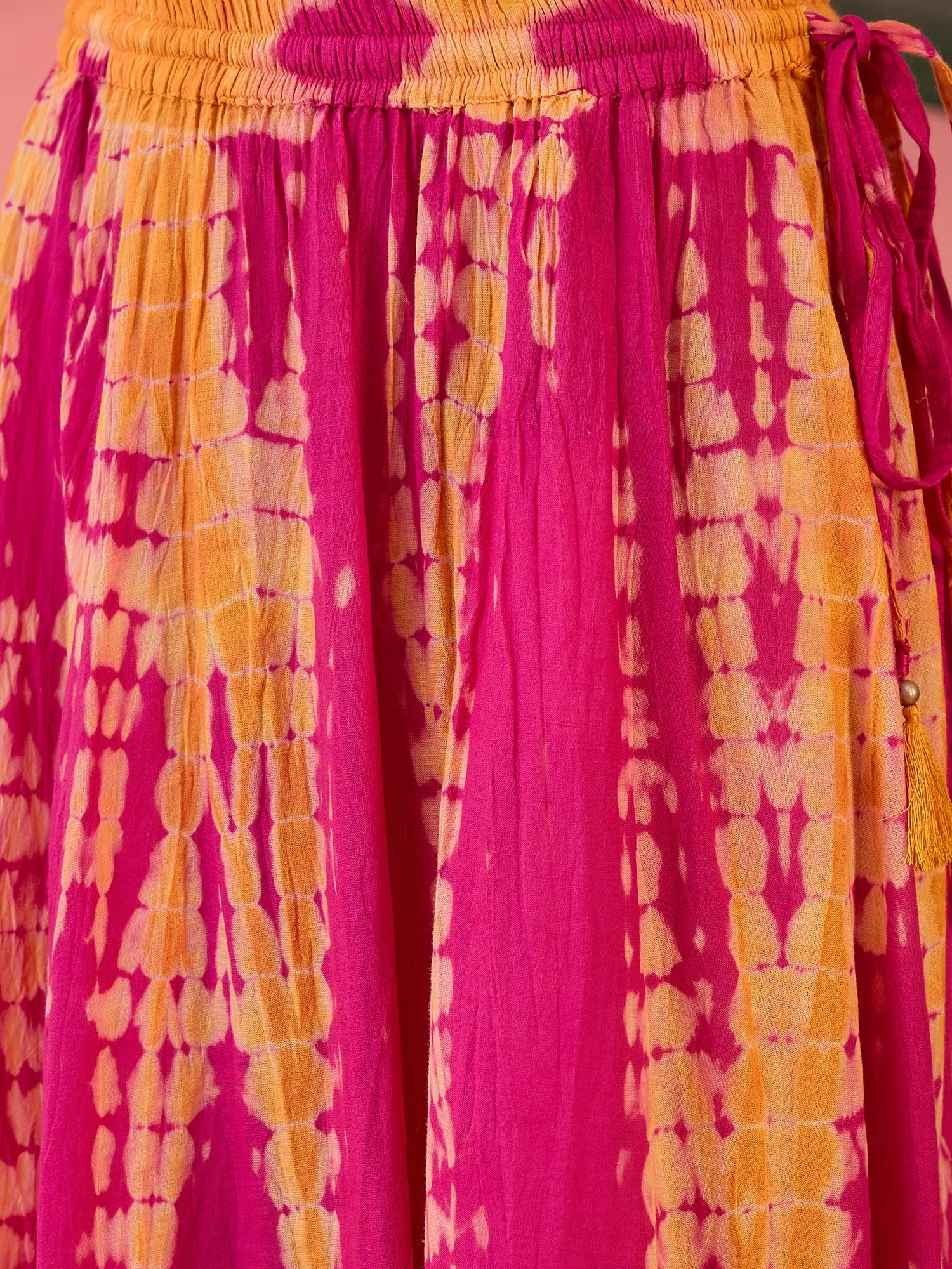 Red Printed Cotton Skirt for Women