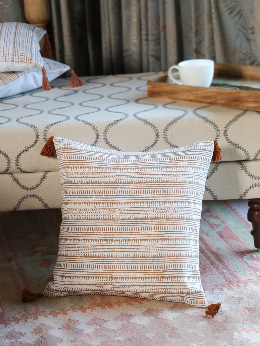 Cotton Brown Colour Striped Cushion Covers - SanskrutiHomes
