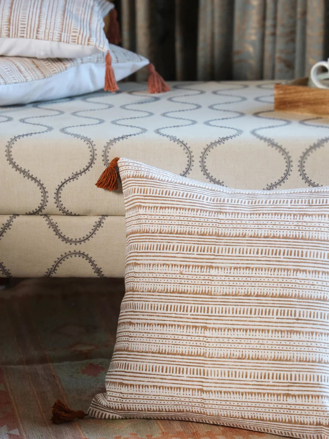 Cotton Brown Colour Striped Cushion Covers - SanskrutiHomes
