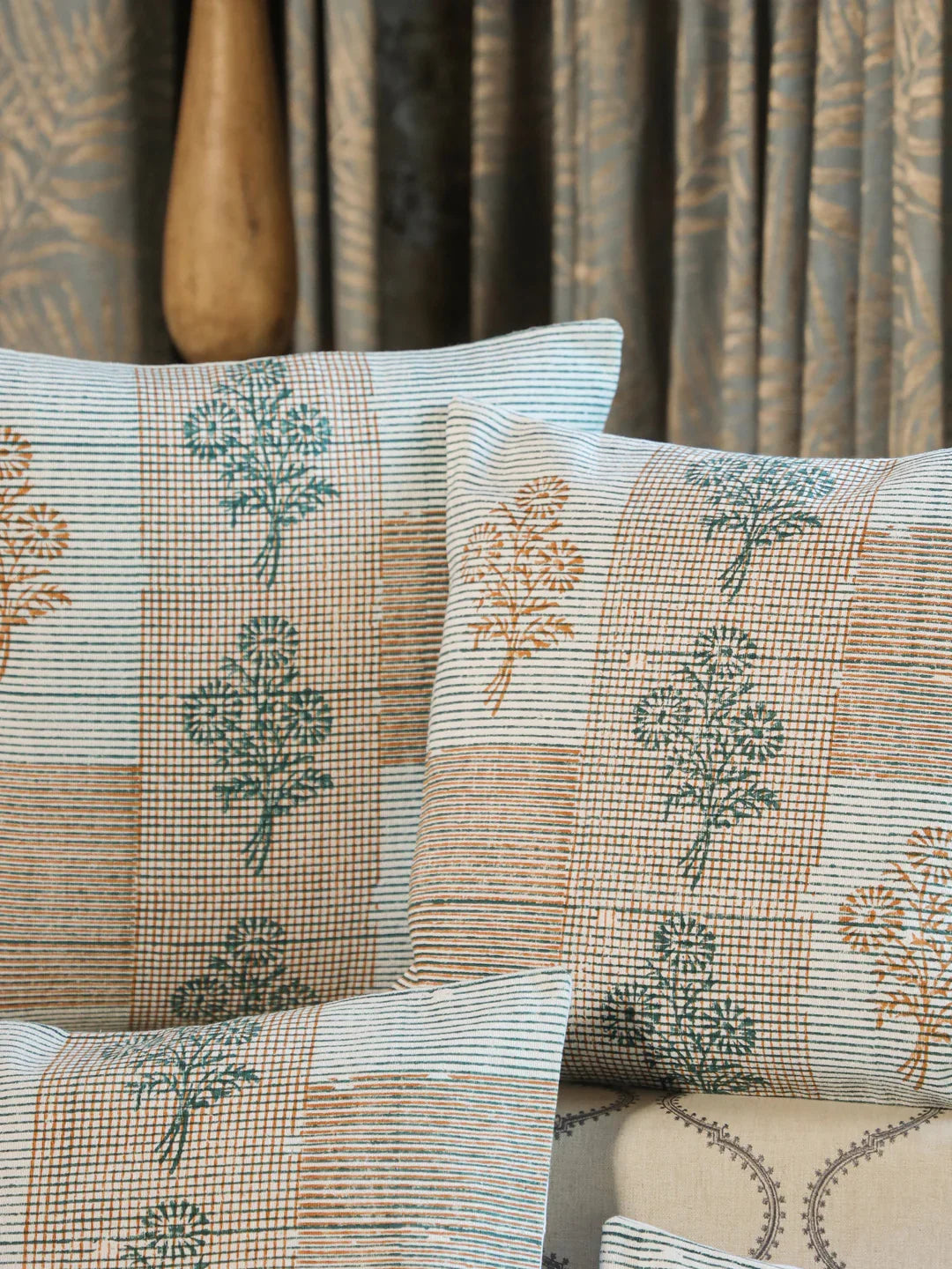 Cotton Green Colour Floral Cushion Covers - SanskrutiHomes