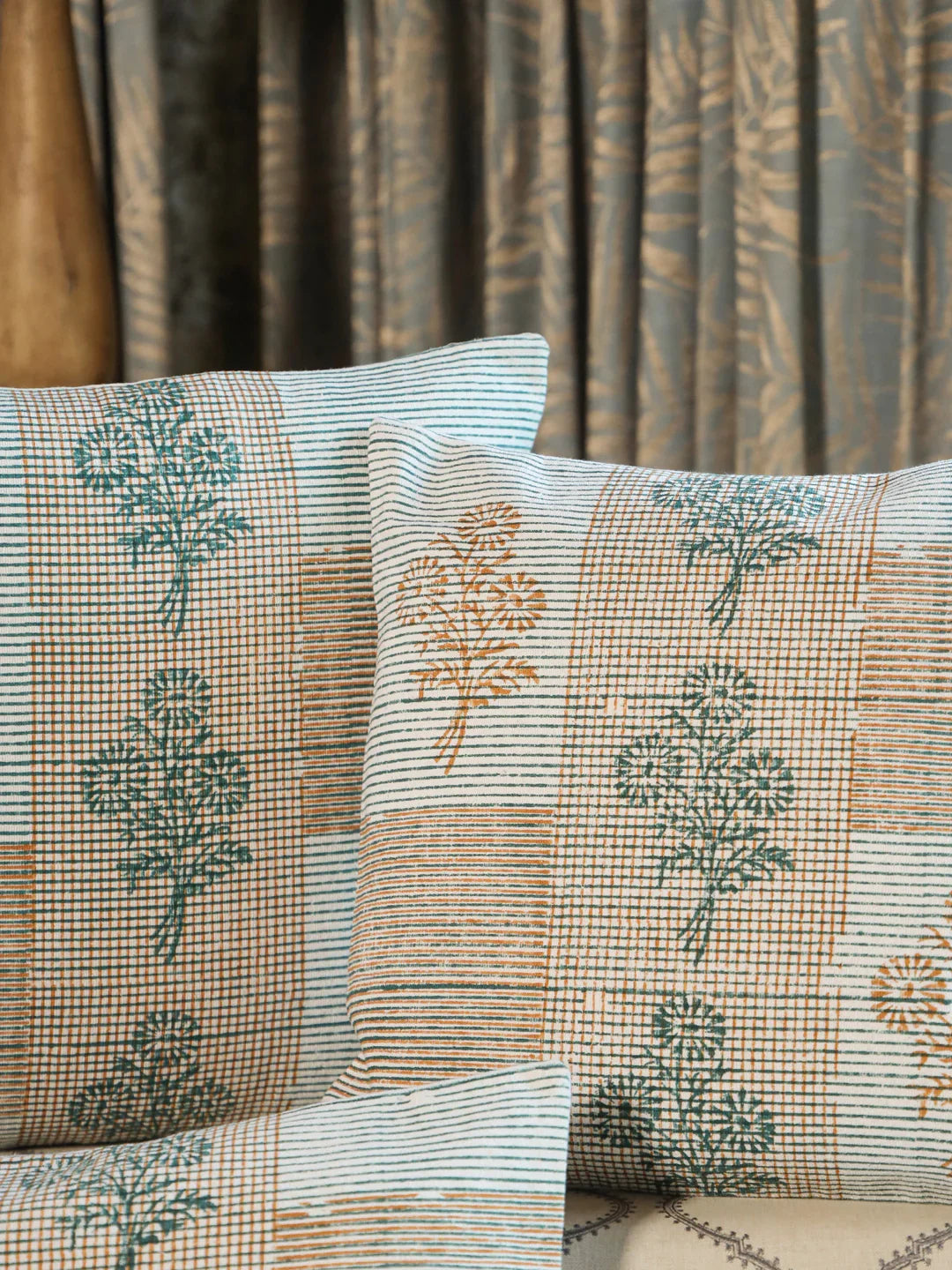 Cotton Green Colour Floral Cushion Covers - SanskrutiHomes
