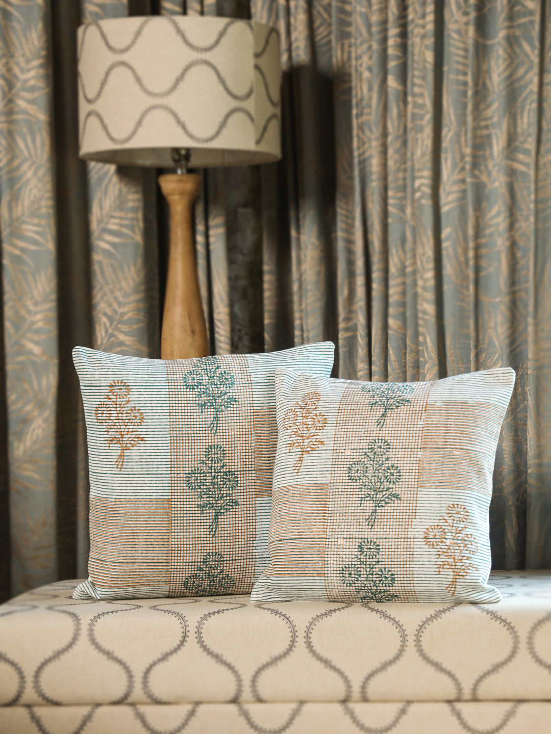 Cotton Green Colour Floral Cushion Covers