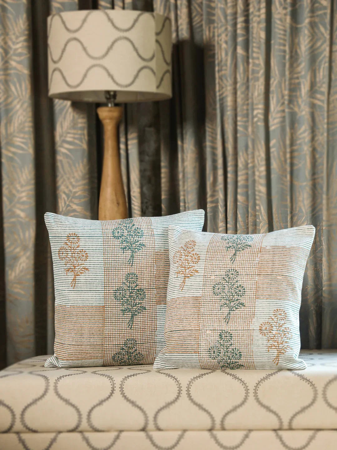 Cotton Green Colour Floral Cushion Covers - SanskrutiHomes