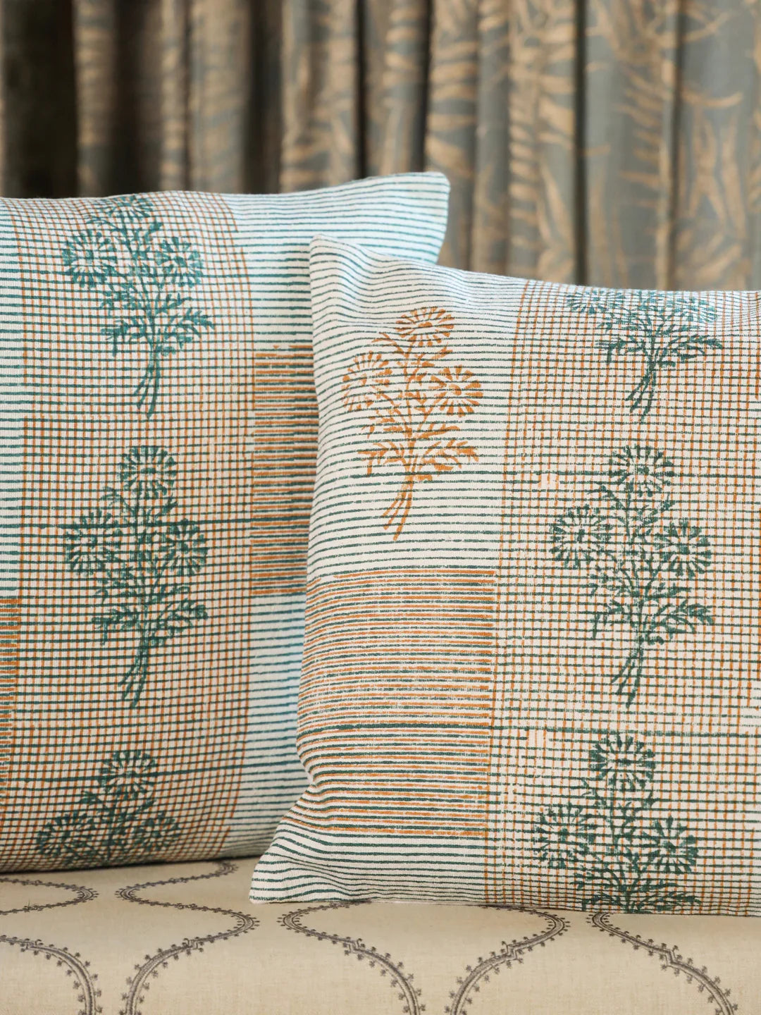 Cotton Green Colour Floral Cushion Covers - SanskrutiHomes