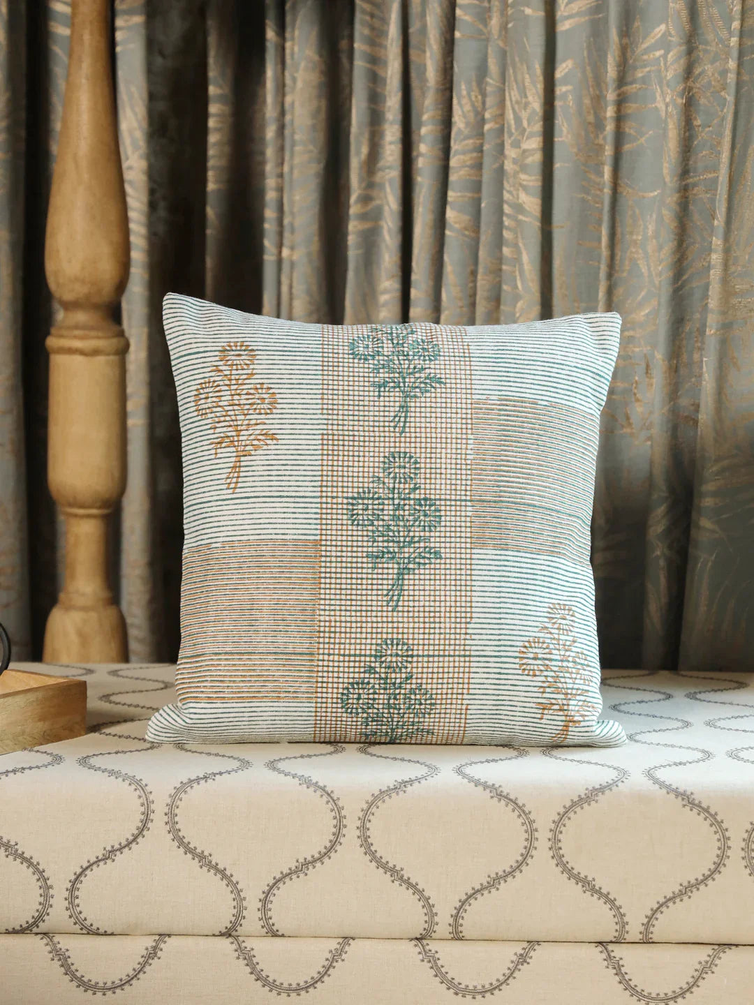 Cotton Green Colour Floral Cushion Covers - SanskrutiHomes