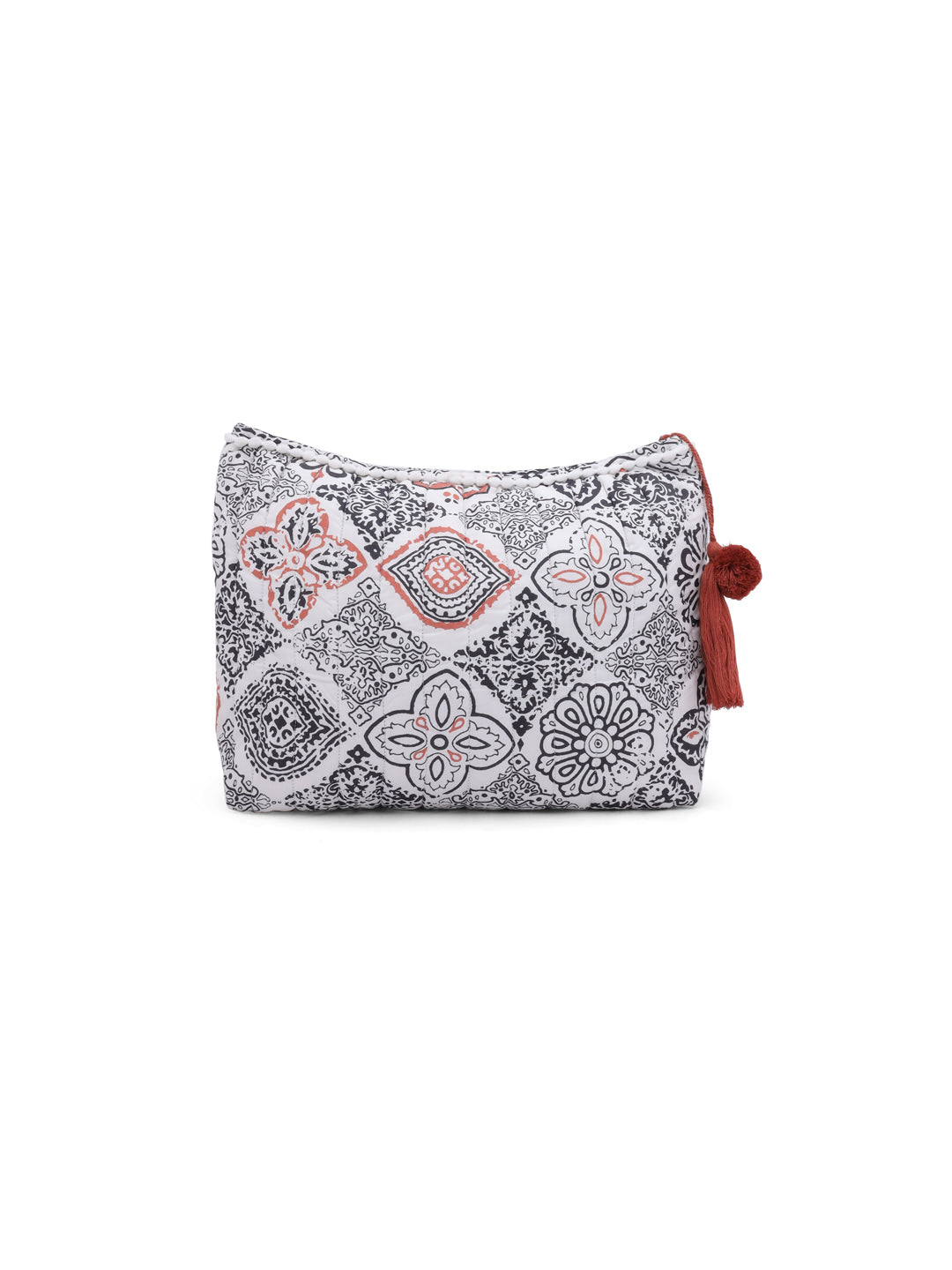 White Cotton Makeup/Travel Pouch with Tassels