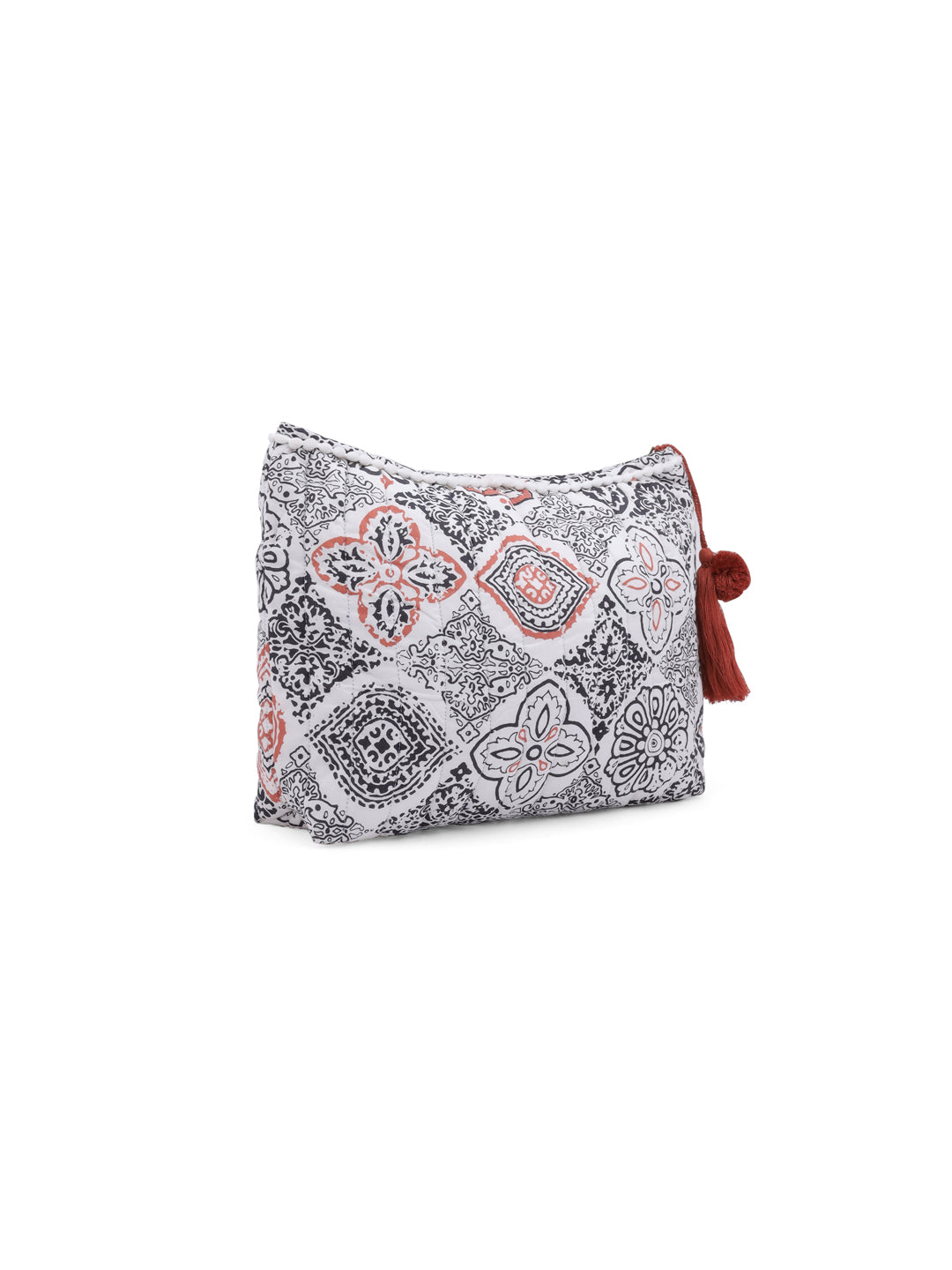 White Cotton Makeup/Travel Pouch with Tassels