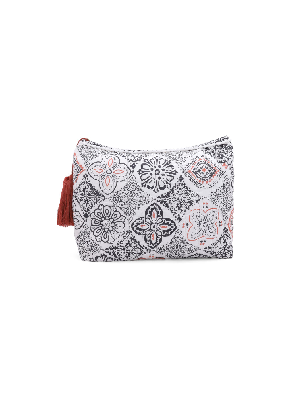 White Cotton Makeup/Travel Pouch with Tassels