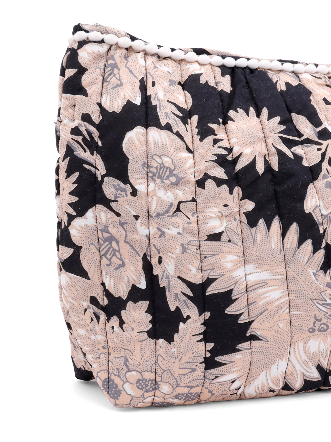 Compact Floral Cotton Pouch Bag with Tassels