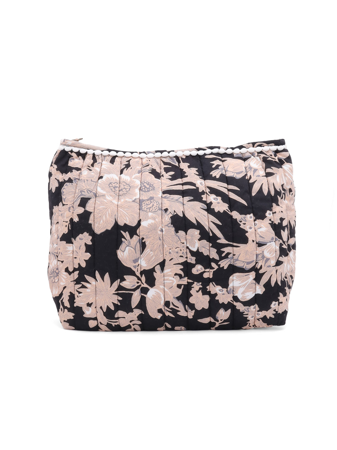 Compact Floral Cotton Pouch Bag with Tassels
