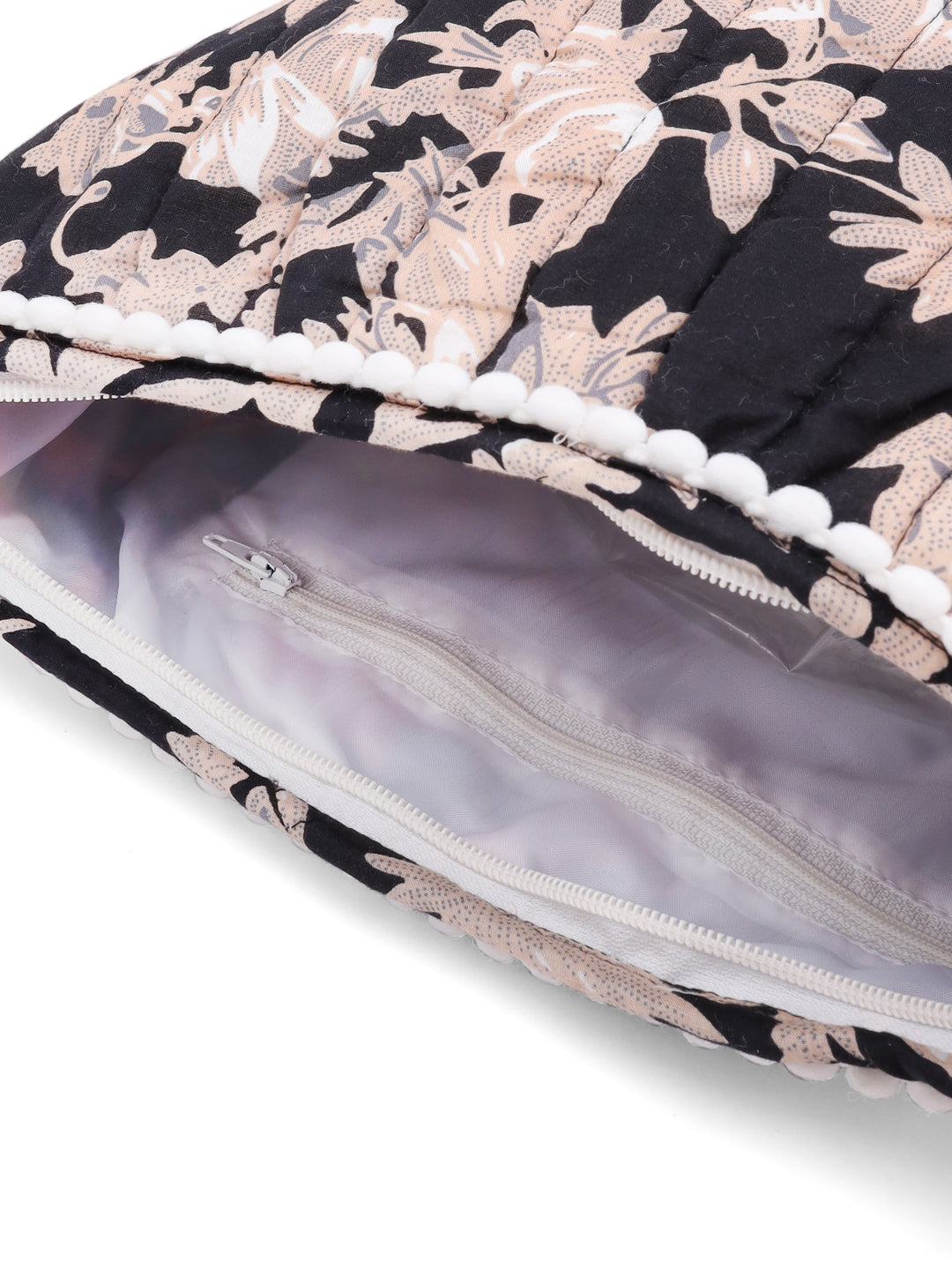 Compact Floral Cotton Pouch Bag with Tassels