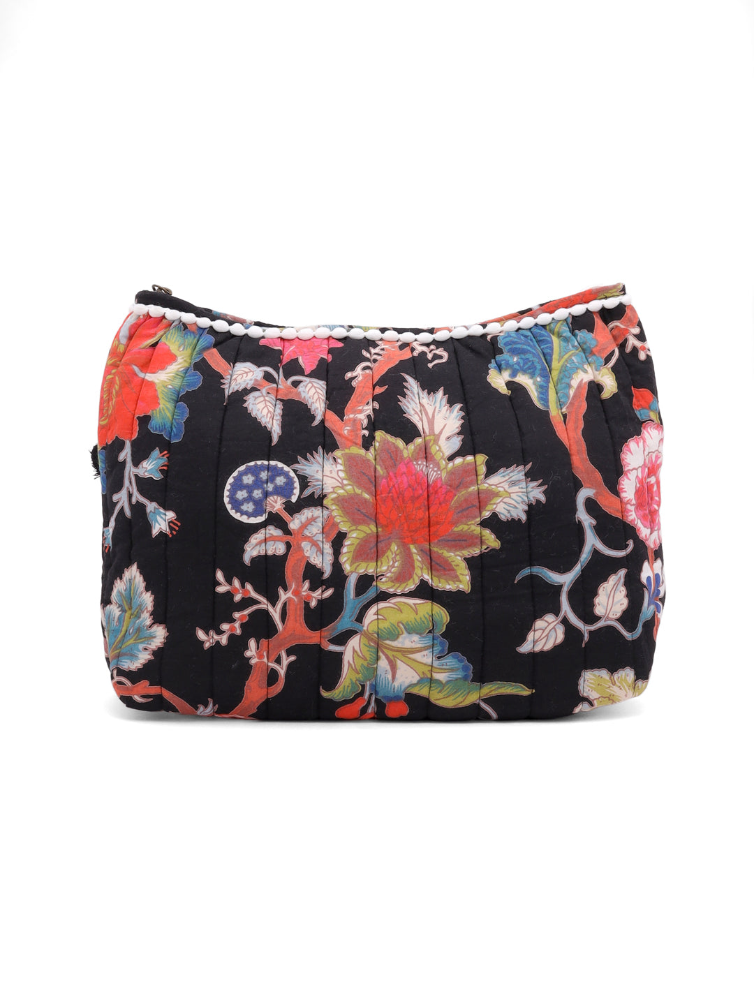 Black Floral Cotton Pouch with Tassel