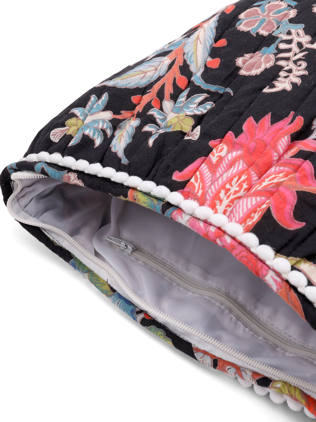 Black Floral Cotton Pouch with Tassel