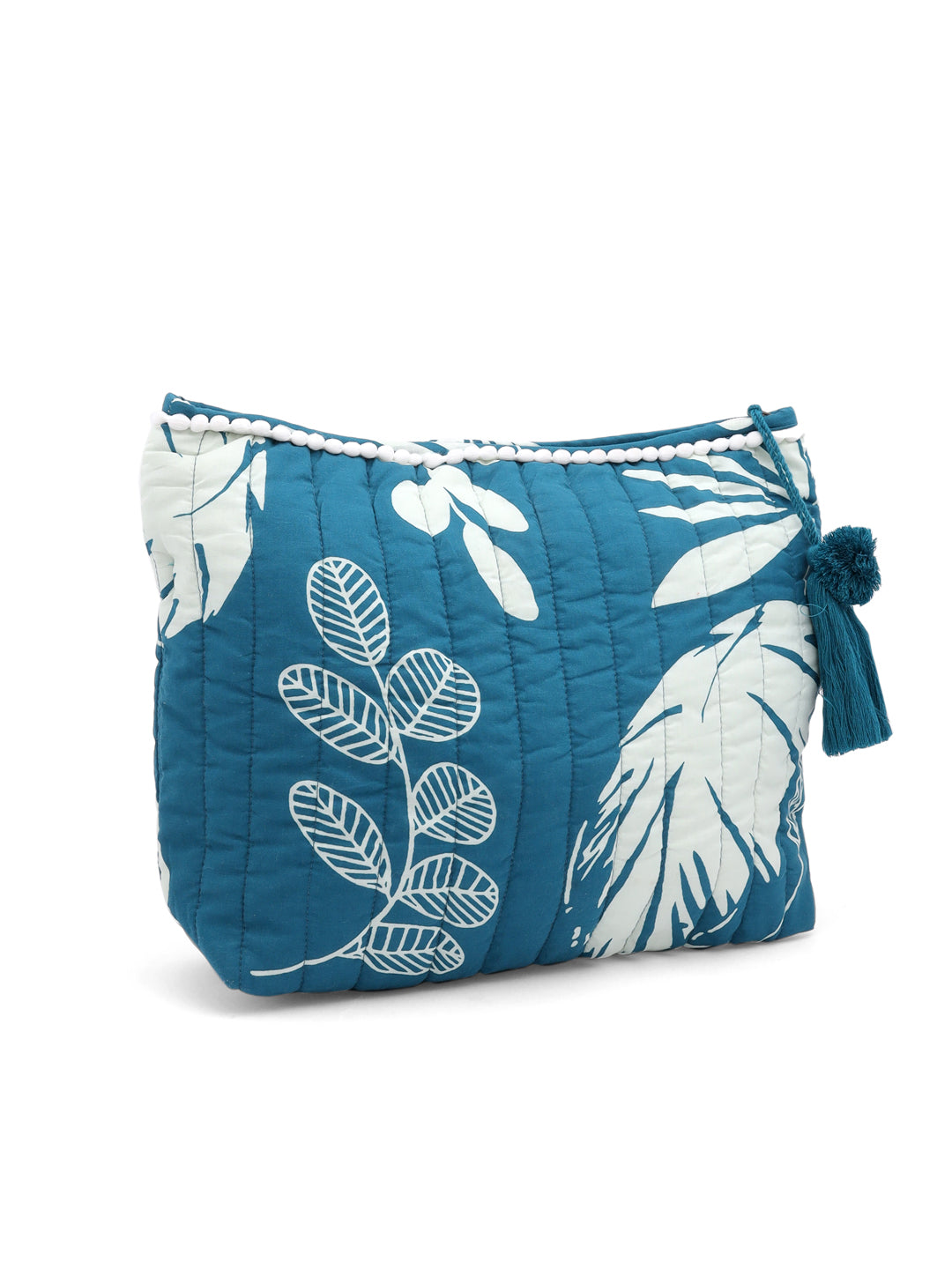 Blue Elegant Floral Cotton Pouch Bag