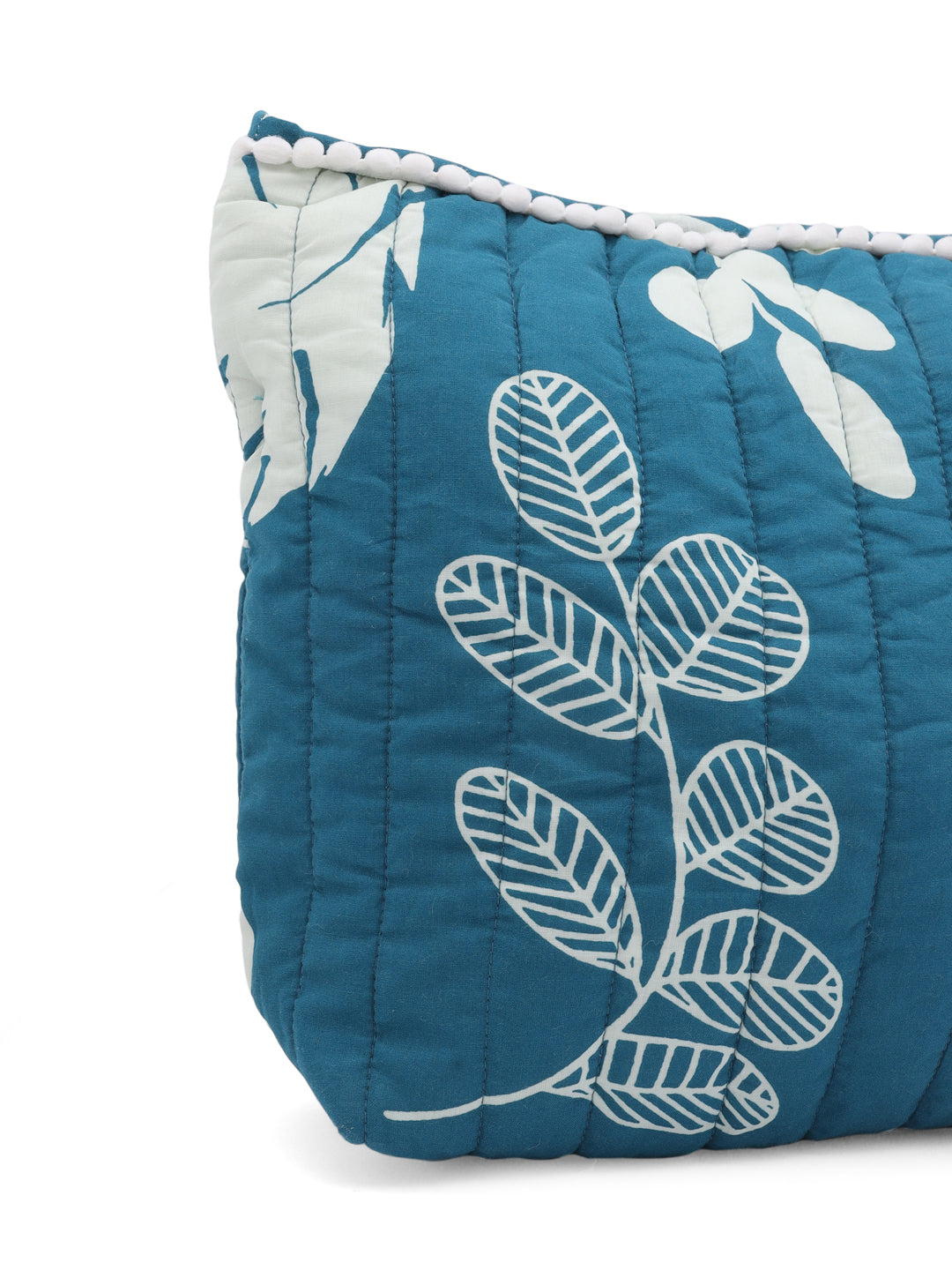 Blue Elegant Floral Cotton Pouch Bag