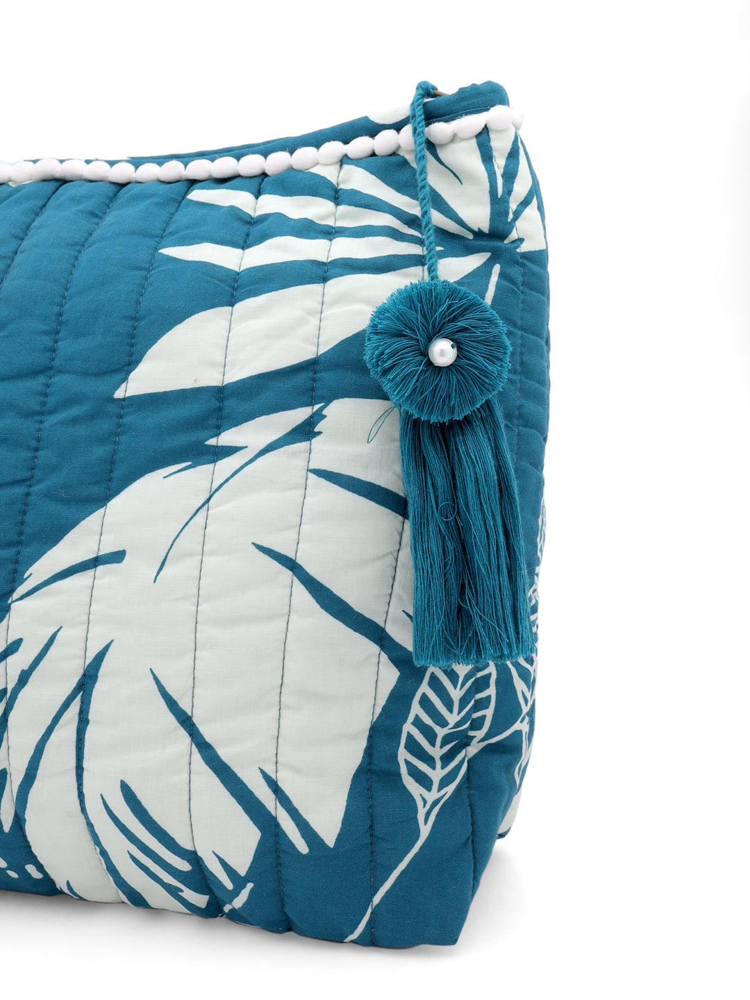 Blue Elegant Floral Cotton Pouch Bag