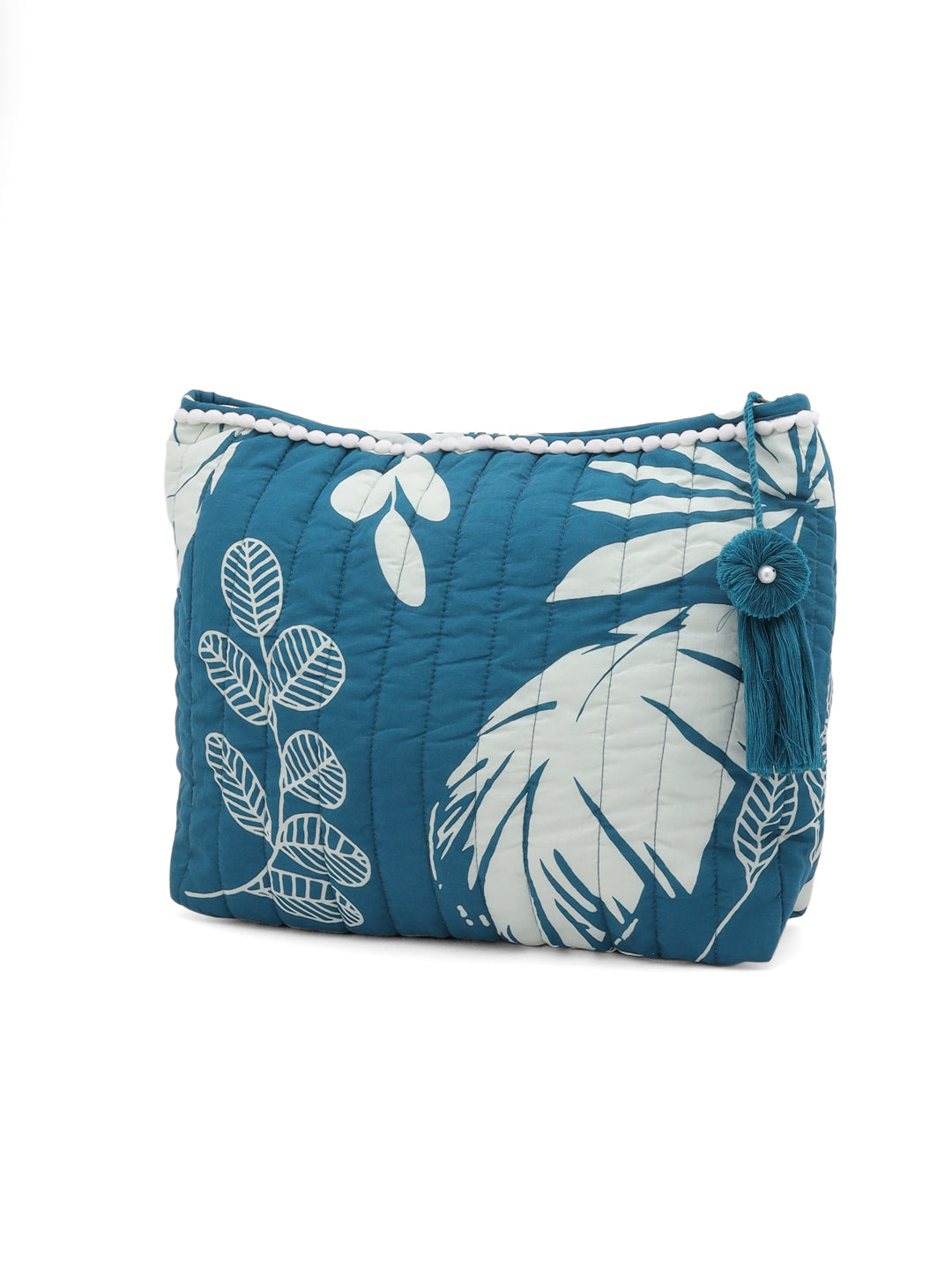 Blue Elegant Floral Cotton Pouch Bag