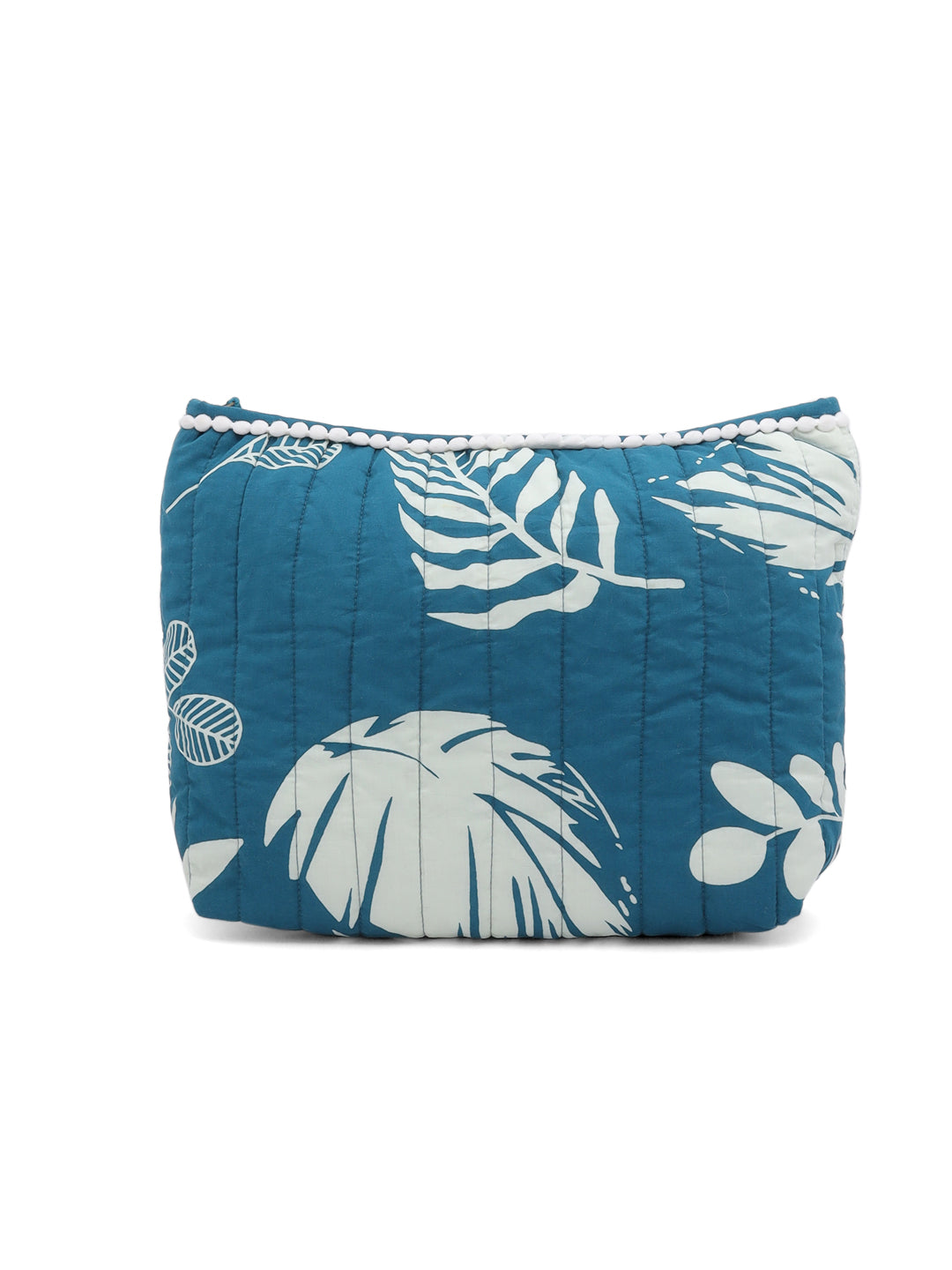 Blue Elegant Floral Cotton Pouch Bag